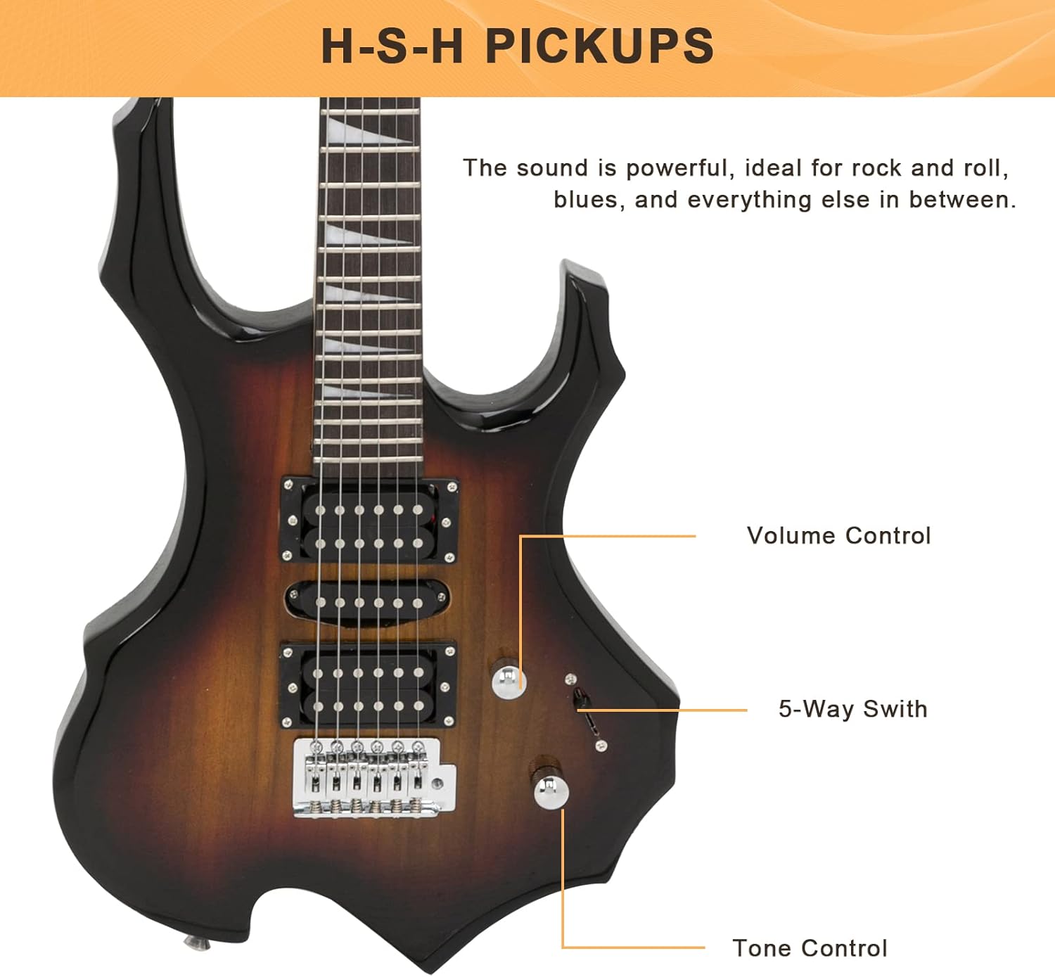 Alternative view of Glarry Cool Burning Fire Style Electric Guitar Christmas gift for Beginner Guitar Lover with Accessories Pack (Sunset)