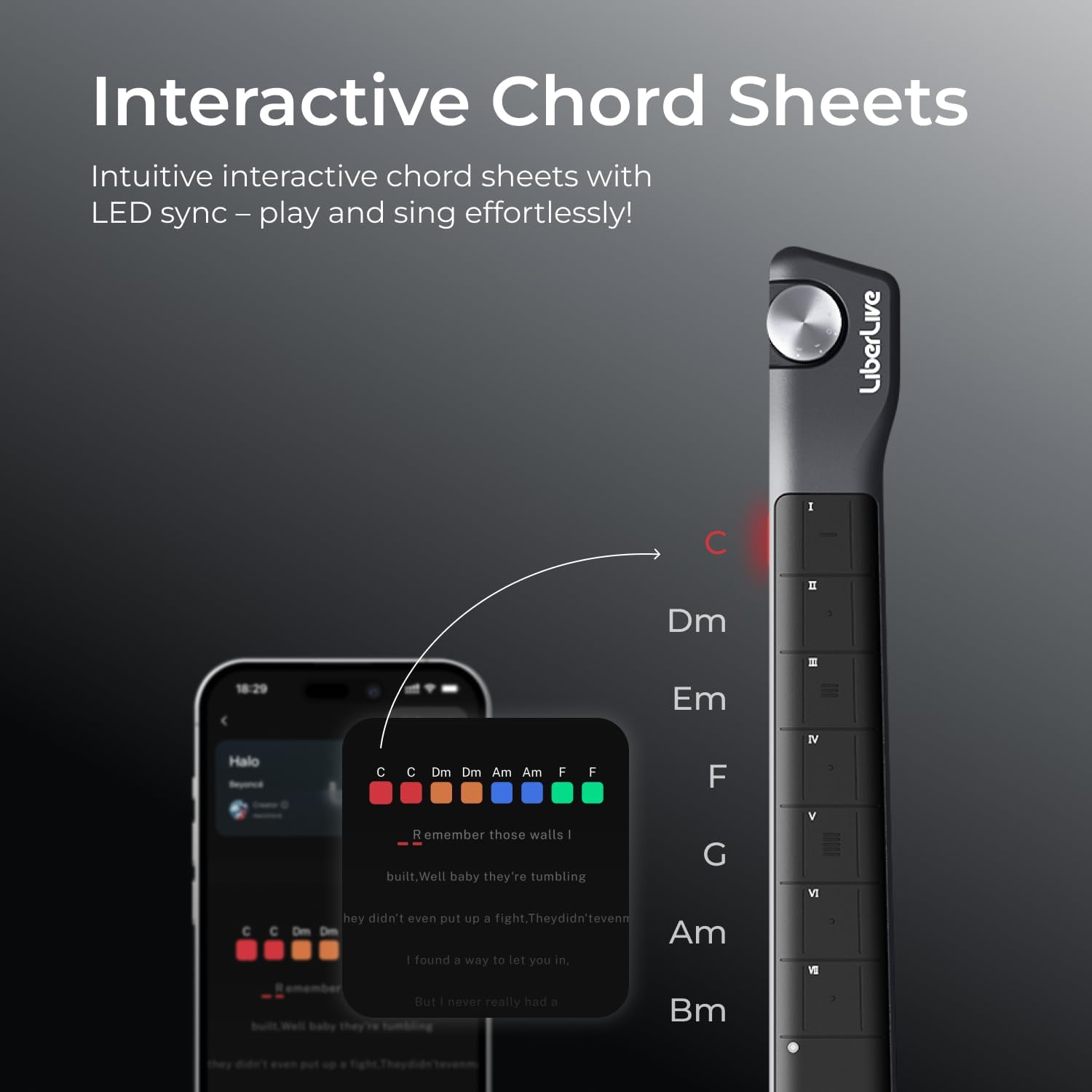 Alternative view of LiberLive C1 Stringless Smart Guitar, Foldable Travel Backing Guitarra, Chord Generator, App Interactive Chord Sheets, Built-in Drum Machine & Bassline for One-Man Band, For Adults & Teens (White)