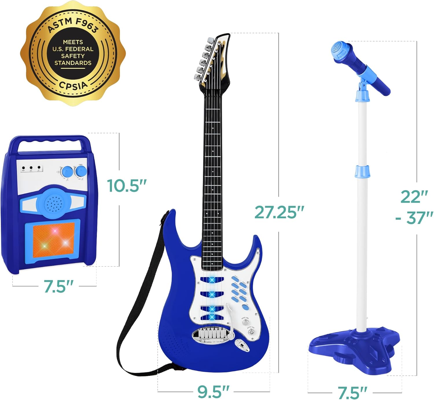 Alternative view of Best Choice Products Kids Electric Musical Guitar Play Set, Toy Guitar Starter Kit Bundle w/ 6 Demo Songs, Whammy Bar, Microphone, Amp, AUX, 2 Sticker Sheets - Blue