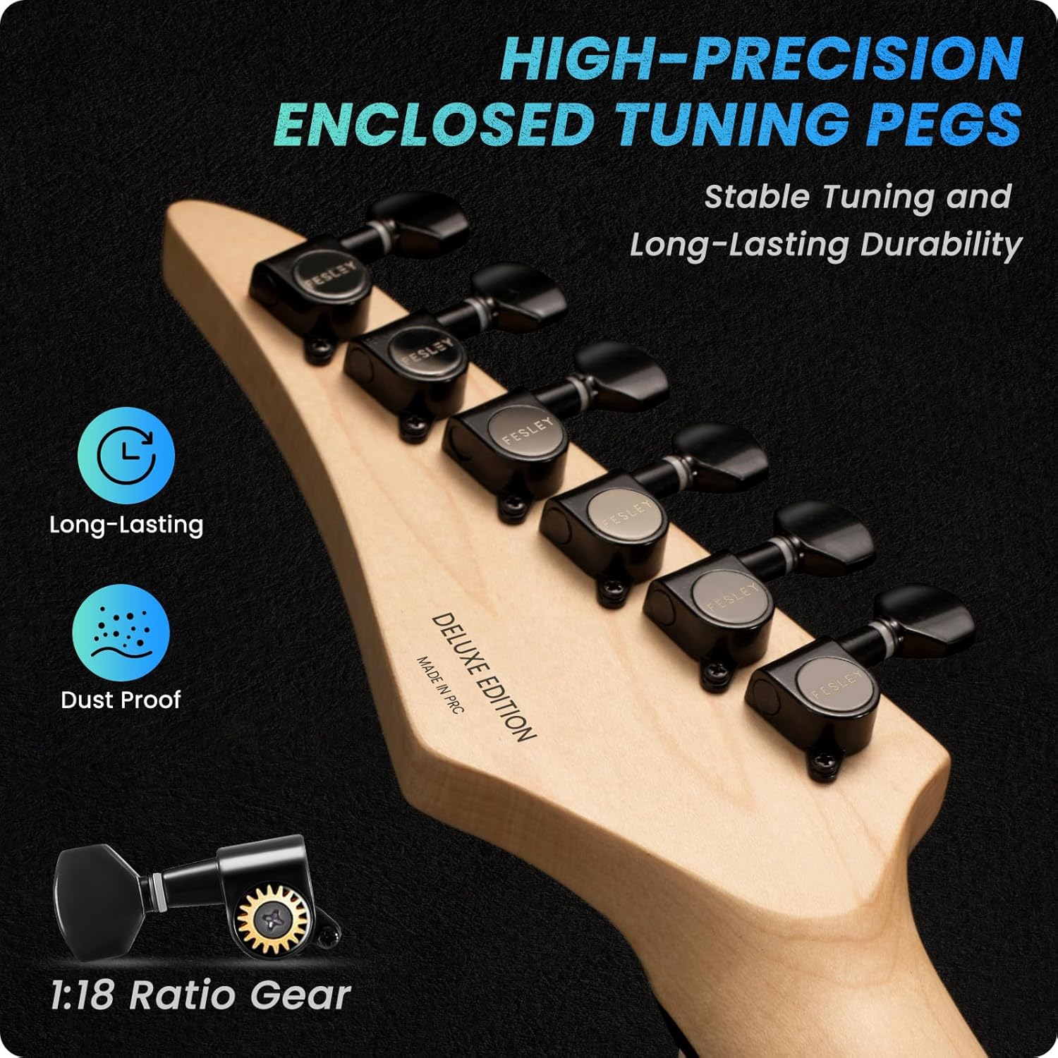 Alternative view of Fesley X 39" Solid Body Electric Guitar: Electric Guitar Kit with Bone Nut, Full Size 6 String Guitars with 24 Frets,Poplar Body AAA Flame Maple Top,Guitarra Electrica with HSS Ceramic Pickup,Blue