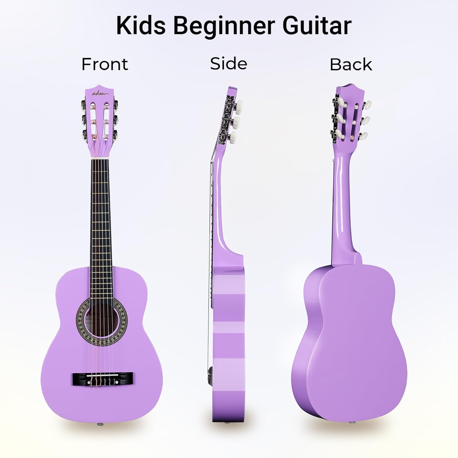 Alternative view of ADM Beginner Acoustic Classical Guitar 30 Inch Nylon Strings Wooden Guitar Bundle Kit for Kid Boy Girl Student Youth Guitarra Online Lessons with Gig Bag, Strap, Tuner, Strings, Picks, Purple
