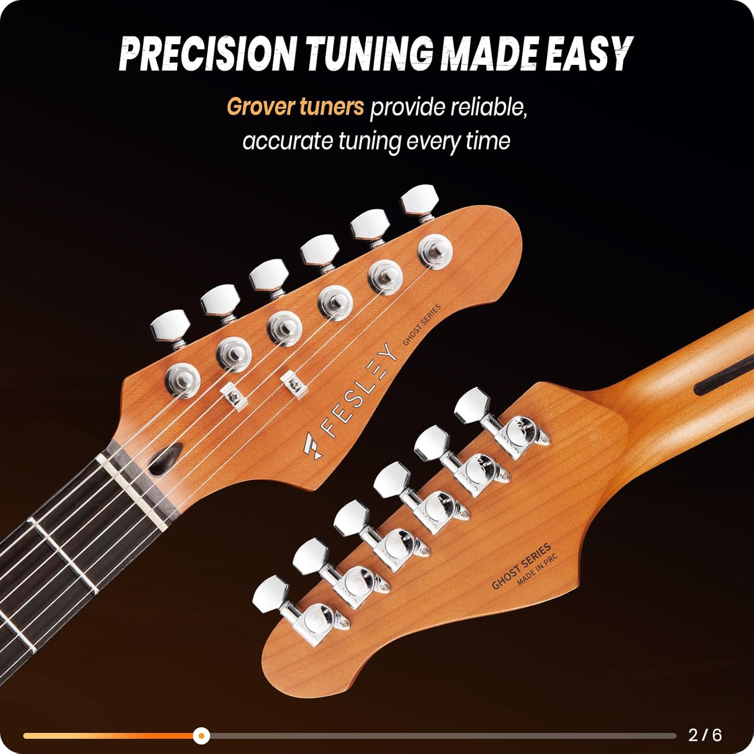 Alternative view of Fesley 39" Electric Guitar:Solid Body Electric Guitars for Intermediate &Pro Players with Wilkinson Pickups,Grover Tuners,6 String Guitar with Roasted Maple Neck,Single Coil Split System,Sunburst