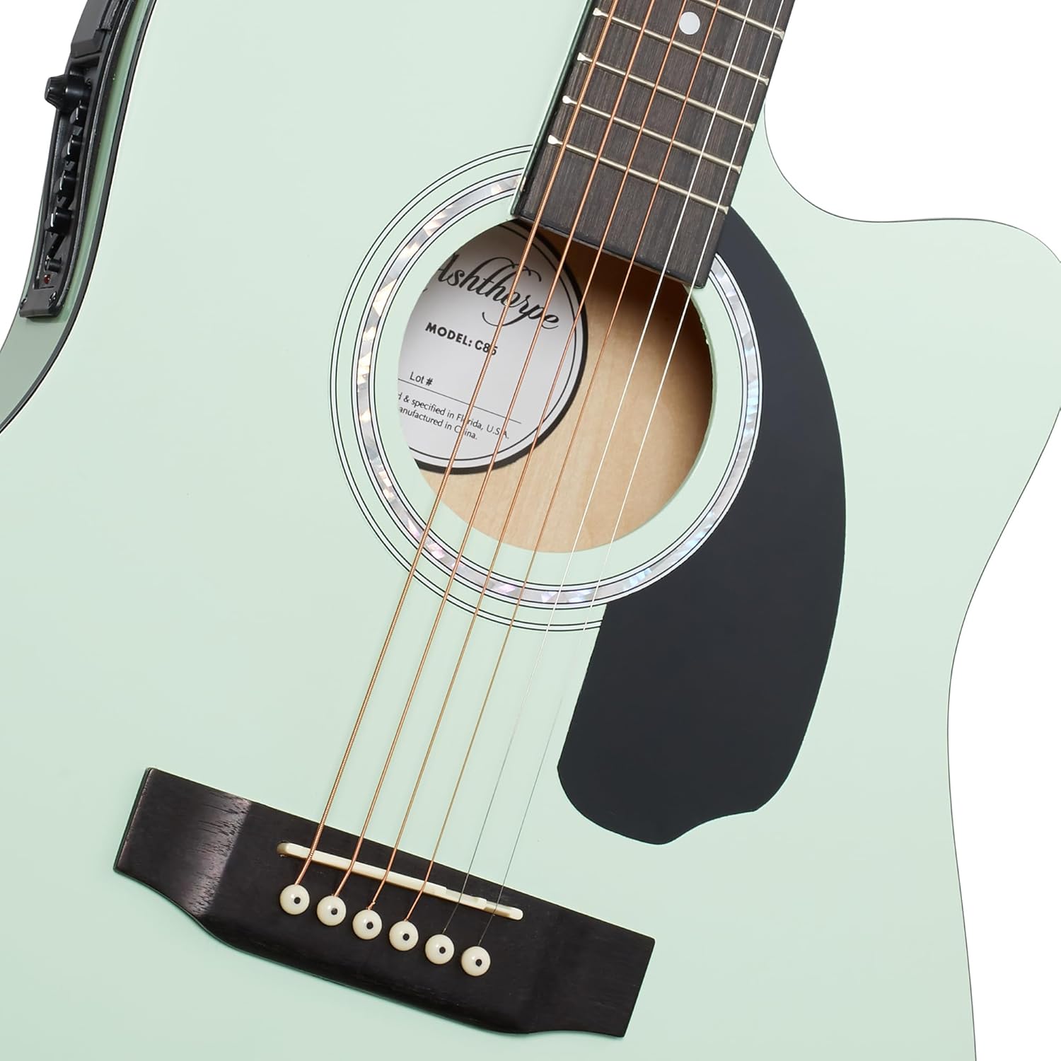 Alternative view of Ashthorpe Full-Size Thinline Cutaway Acoustic Electric Guitar Package with 10 Watt Amp - Mint Green
