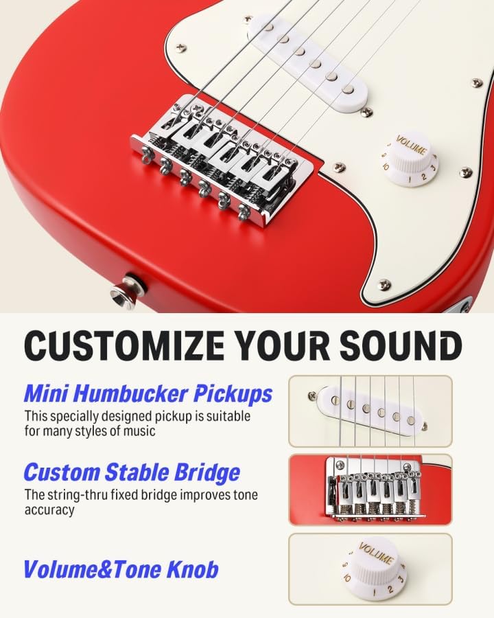 Alternative view of Donner 30 Inch Kids Electric Guitar Beginner Kits ST Style Mini Electric Guitar for Boys Girls with Amp, 600D Bag, Tuner, Picks, Cable, Strap, Extra Strings, DSJ-100, Red