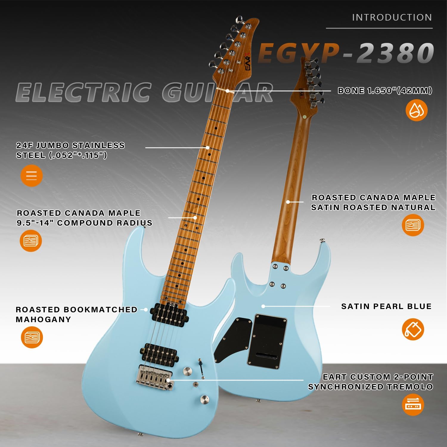 EART EYP-OMNI24 6 String Solid Body Electric Guitar Roasted Bookmatched Mahogany Body Artones-Hh-Y Pickup Set for Creative Young Musicians