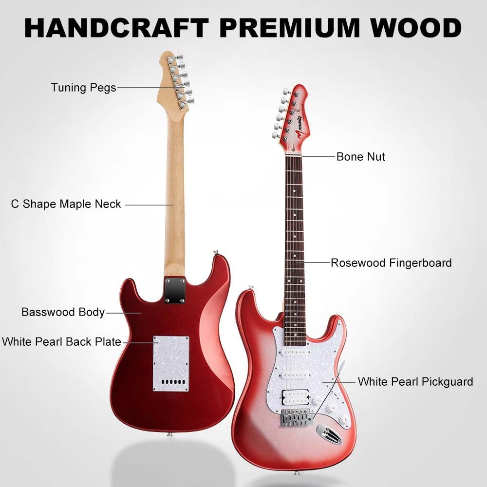 Alternative view of MUSILY 39in Electric Guitar Kit, Full Size Beginner Electric Guitar Starter Kit, Solid Body HSS Pickup with Guitar Strap, Cable, Picks, Strings (CandyAppleBurst)