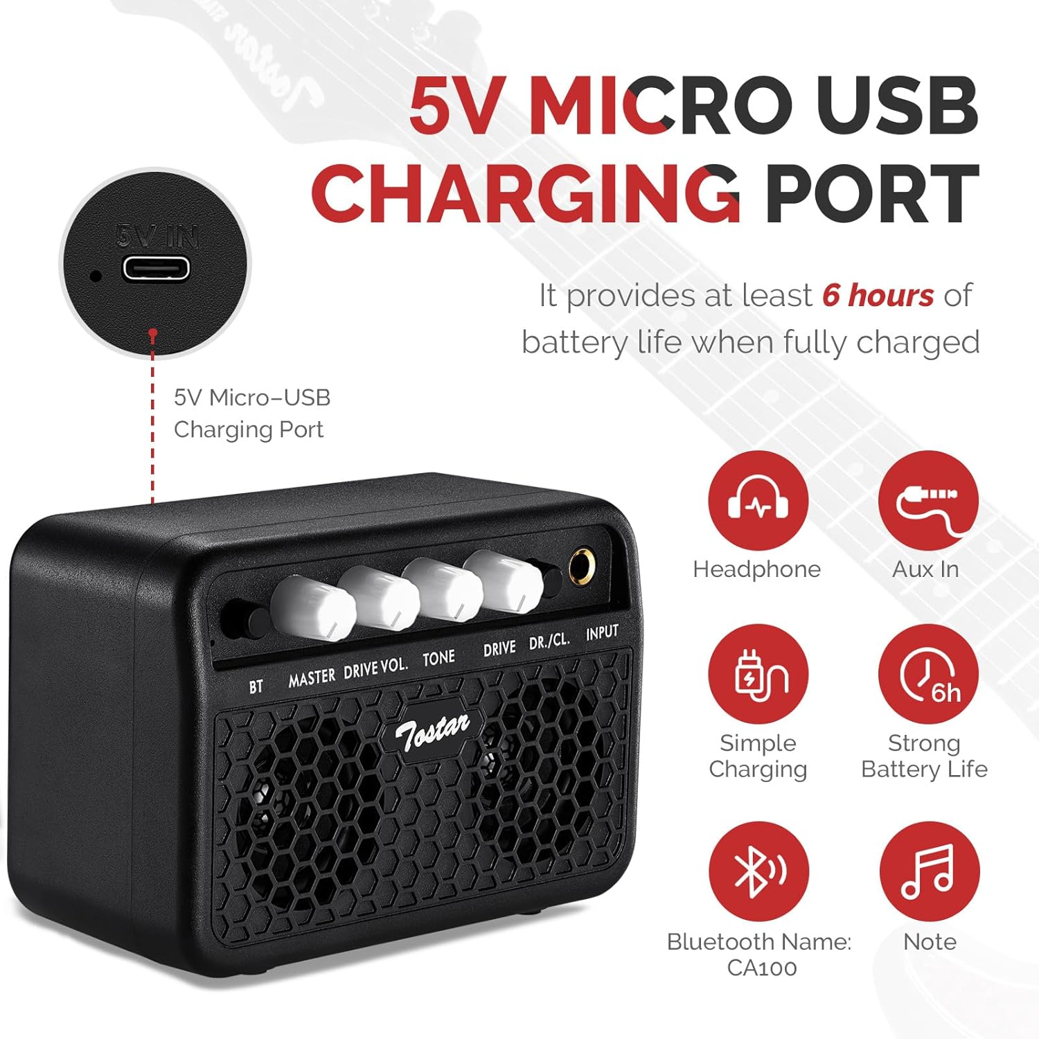 Alternative view of Tostar Electric Guitar Kit for Beginners with Amp SSS Pickup Black Electric Guitars with Gig Bag,Capo,Tremolo,Tuner, Strap, Picks Stratocaster 39" Full Size Heavy Metal 6 String for Gifts