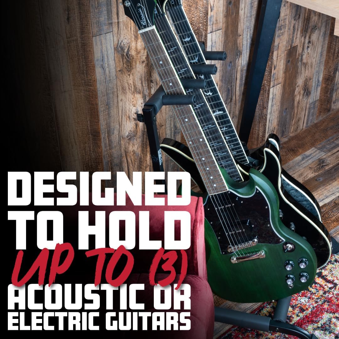 Gator Rok-It Collapsible Folding Guitar Rack Stand for 3 Guitars u2013 Fits Acoustic, Electric, or Bass Guitars u2013 Portable, Durable, Space-Saving Storage (RI-GTR-RACK3)