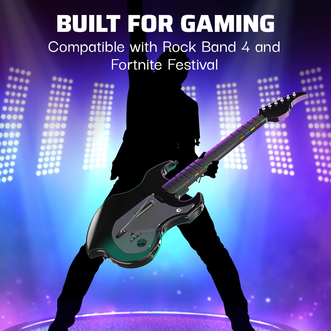 PDP RIFFMASTER Wireless Guitar Controller for Xbox Series X|S, Xbox One, Windows 10/11 PC, Rock Band 4, Fortnite Festival, Audio Jack, Rechargeable Battery, Officially Licensed by Microsoft u2013 Black