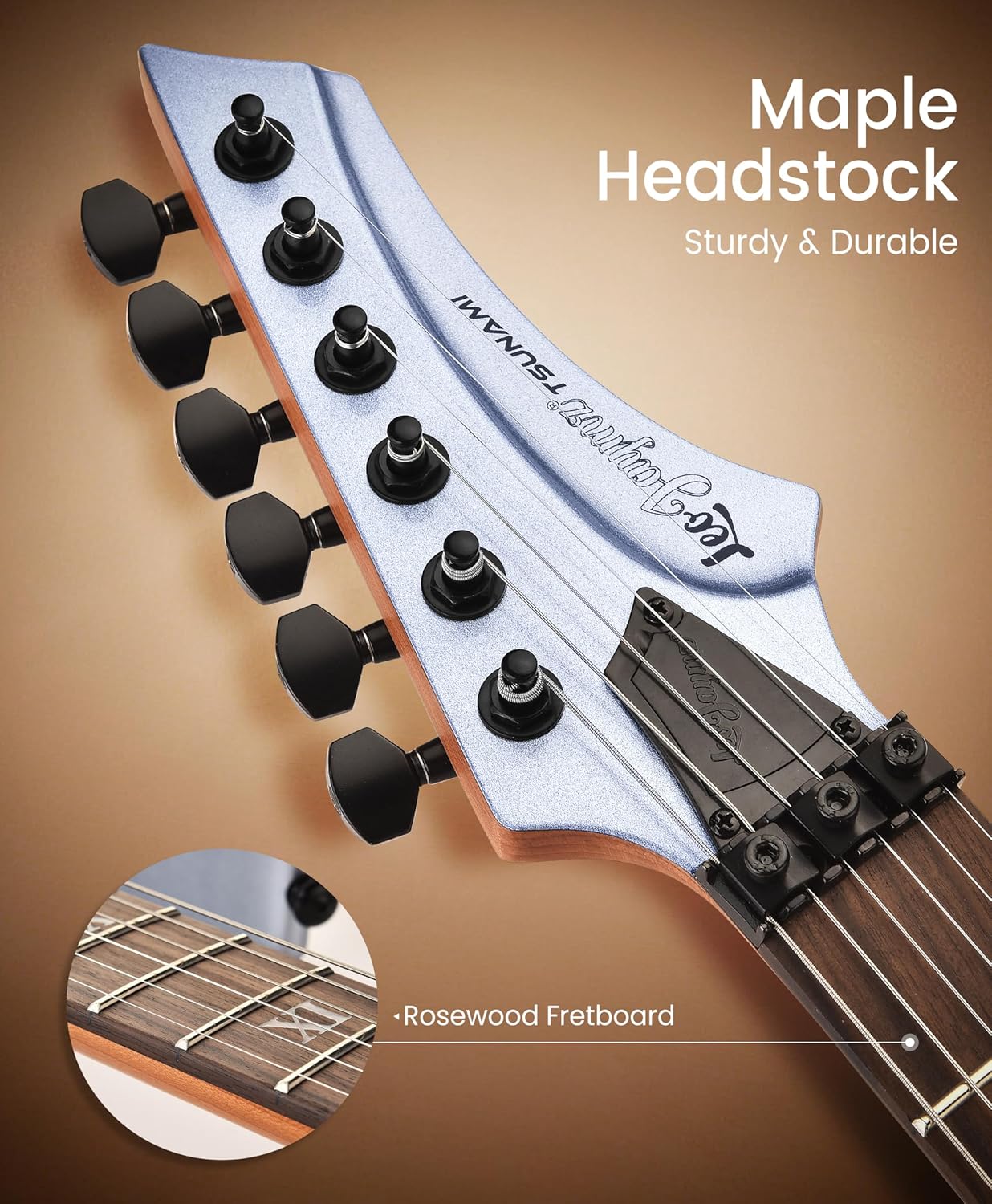 Alternative view of Leo Jaymz Tsunami Electric Guitar Mahogany Body & Roasted Maple Neck, HH Pickups with Rail, Double-Locking Tremolo, 24 Frets(Blue)