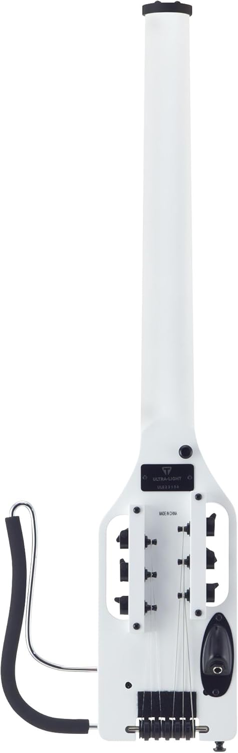 Traveler Guitar Ultra-Light Electric Guitar Satin White | Portable Electric with Removable Lap Rest | Full 24 3/4" Scale Headless Guitar | Custom Gig Bag Included