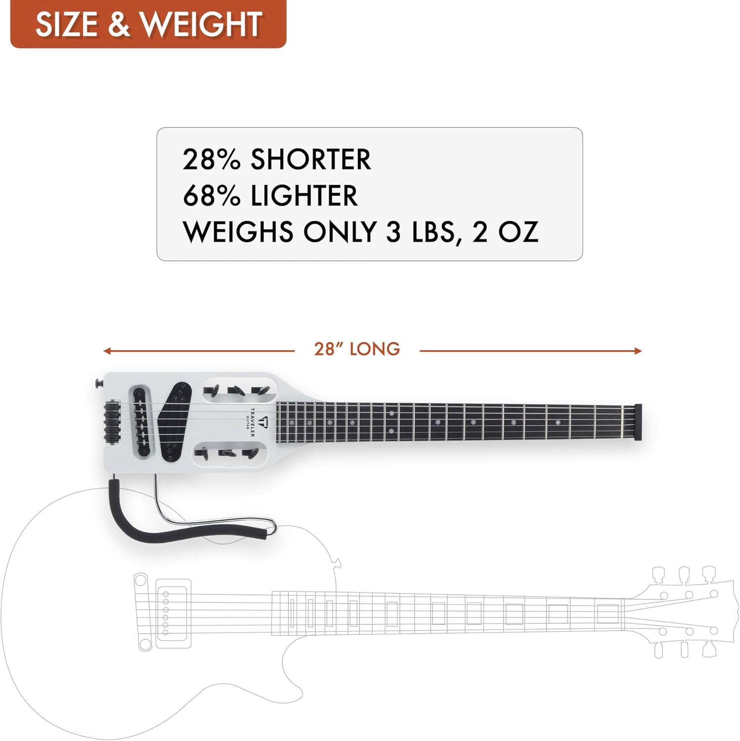 Alternative view of Traveler Guitar Ultra-Light Electric Guitar Satin White | Portable Electric with Removable Lap Rest | Full 24 3/4" Scale Headless Guitar | Custom Gig Bag Included