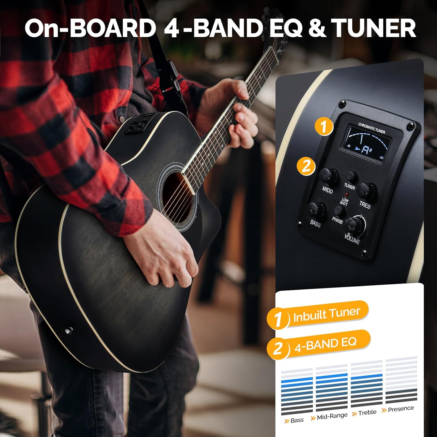 Alternative view of GLARRY Full Size 6 Strings Acoustic Electric Guitar Beginner Kit w/ 15W Amp, Cutaway 41 Inch Electric Acoustic Guitar w/Inbuilt Tuner, Bag, Strap, Picks, Strings, Basswood Guitarra, Distressed Black