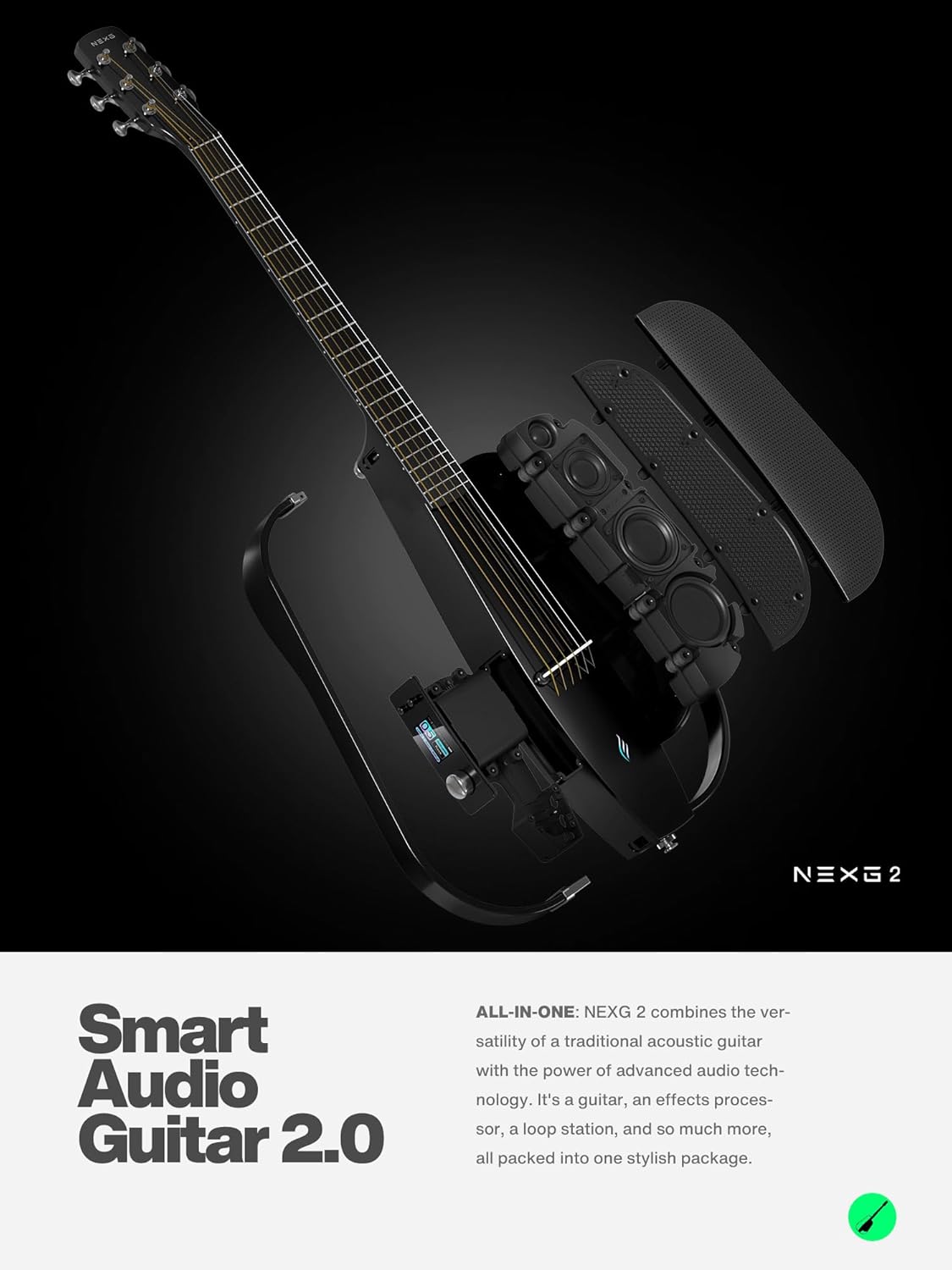 Enya NEXG 2 Acoustic-Electric Guitar Carbon Fiber Travel Smart Audio Guitar with 50W Wireless Speaker, Wireless Microphone, Hi-Fi Monitor Earphones, Footswitch, Charging Stand, and Gigbag