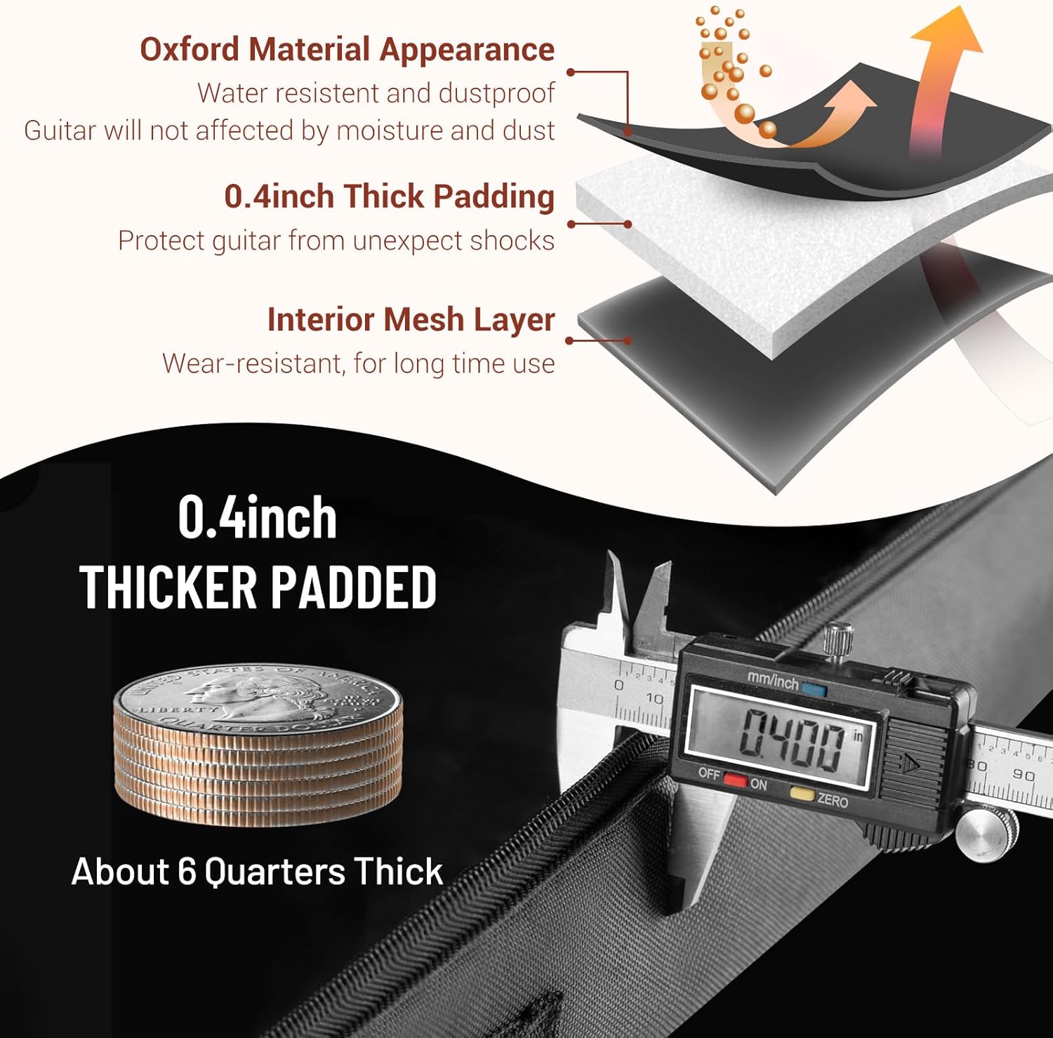 Alternative view of CAHAYA Acoustic Guitar Bag Thick Padding Waterproof Dual Adjustable Shoulder Strap Guitar Case Gig Bag 40 41 inch with Back Hanger Loop