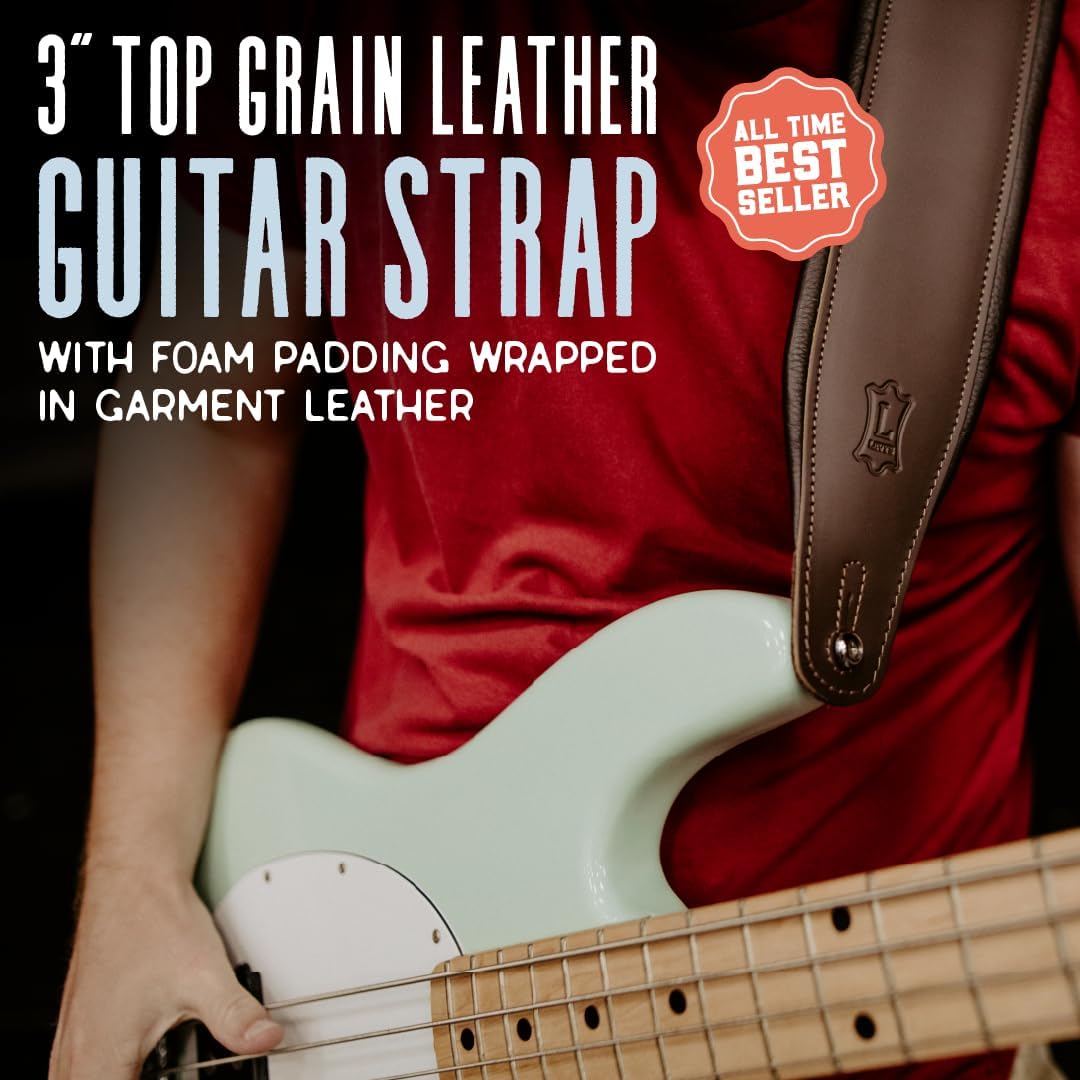 Levy's Leathers 3" Wide Amped Leather Series Guitar Strap with Foam Padding and Garment Leather Backing; Black (M26PD-BLK)