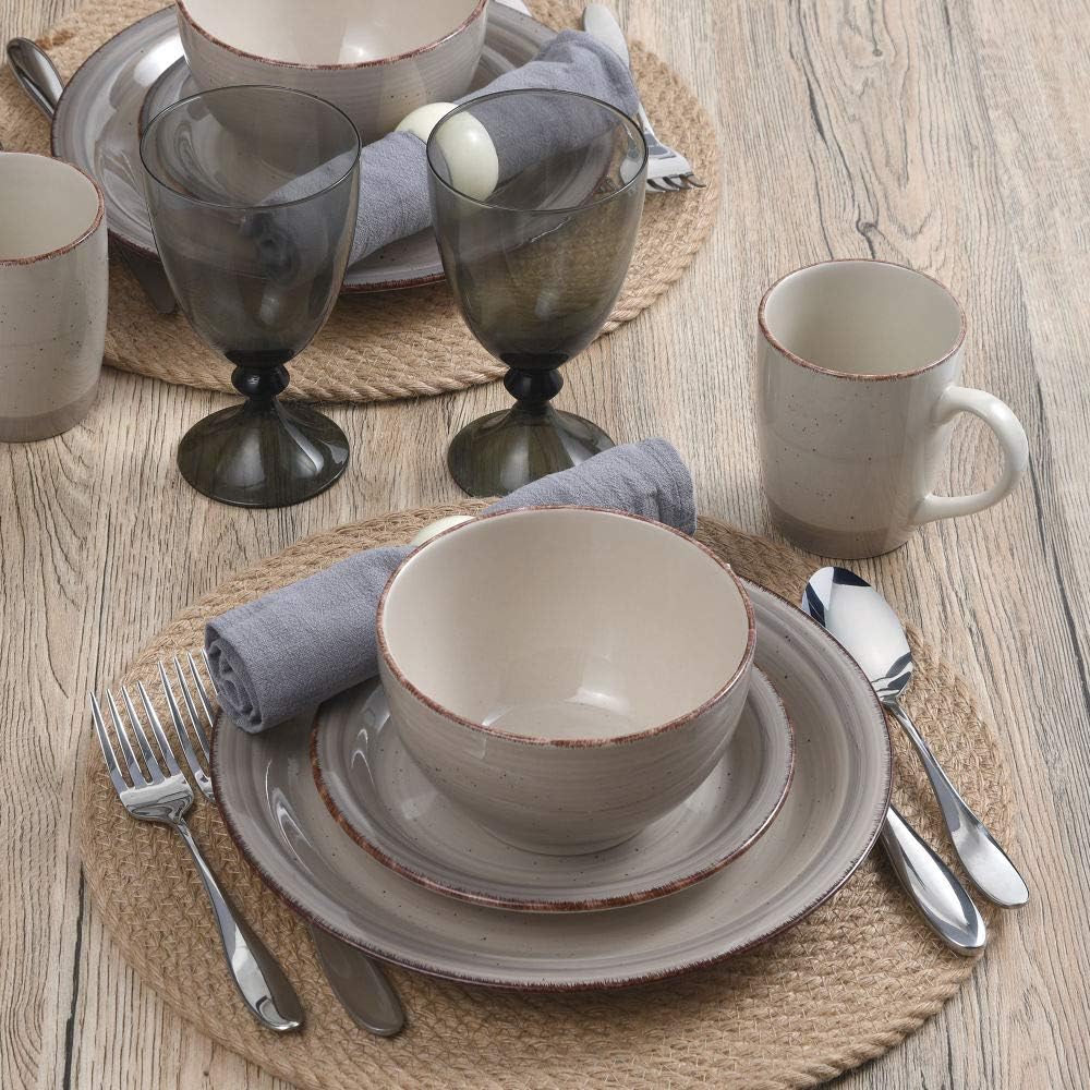 Pfaltzgraff Sadie 16-Piece Cream Dinnerware Set, Service for 4, Durable Stoneware Plates and Bowls with Classic Design, Microwave and Dishwasher Safe