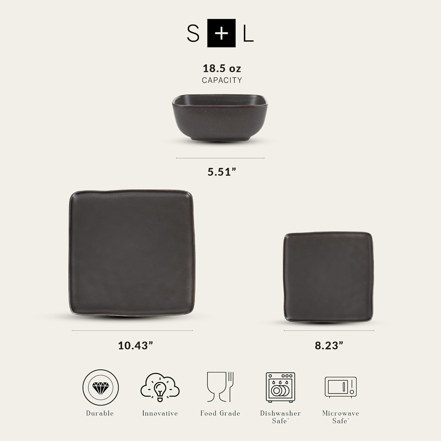 Alternative view of Stone Lain Jonny Stoneware 12 Piece Dinnerware Set, Home Kitchen Modern Square Dish Set with Dinner Plates, Salad Plates, & Bowls, Brown