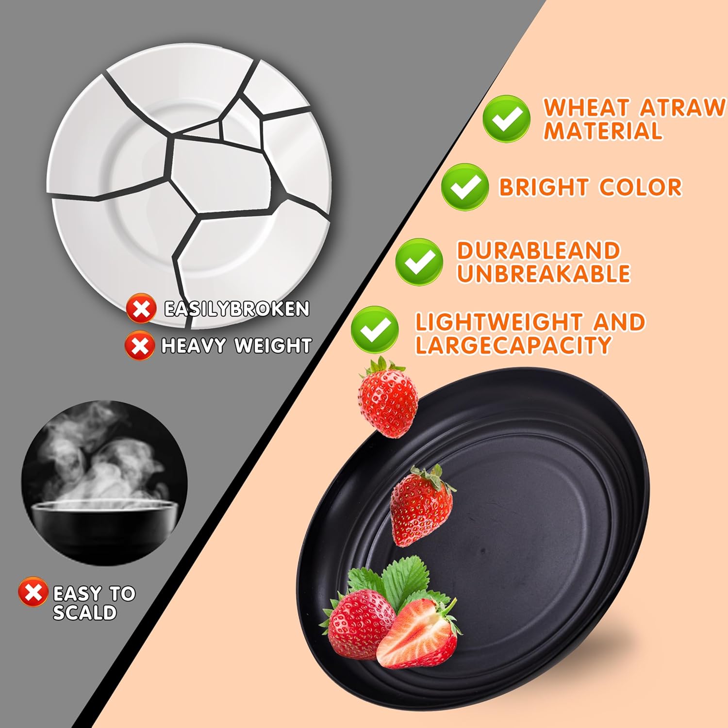 Alternative view of Rubtlamp Wheat Straw Dinnerware Sets, 16PCS Plastic Dinnerware Set for 4, Wheat Straw Plates and Bowls Sets, Unbreakable Dinnerware Plastic Microwave Safe Dishes Set for Kitchen&Camping