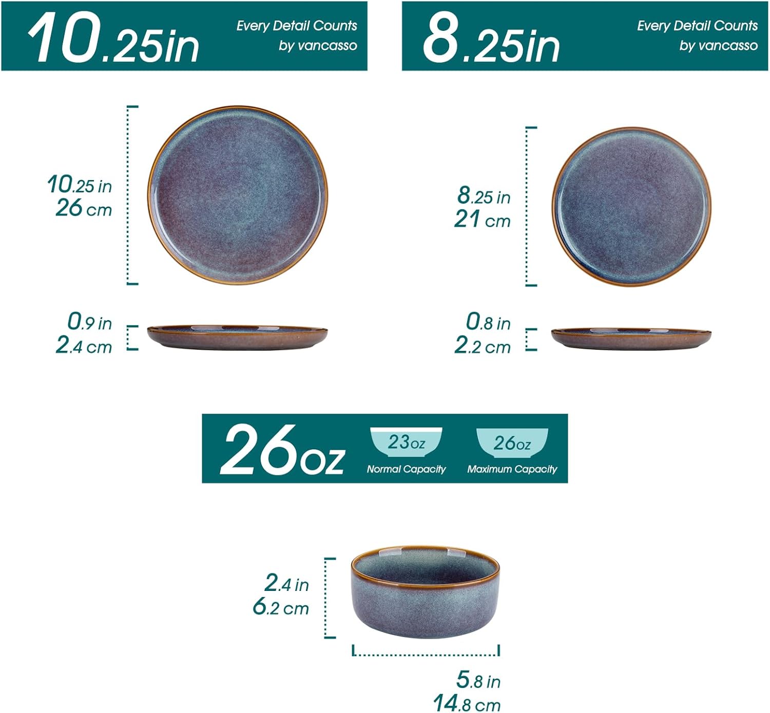 Alternative view of vancasso PLAYA Plates and Bowls Sets, 12 Pieces Grey-Blue Dinnerware Sets for Kitchen, Reactive Glaze Dishes Set for 4, Dishwasher and Microwave Safe