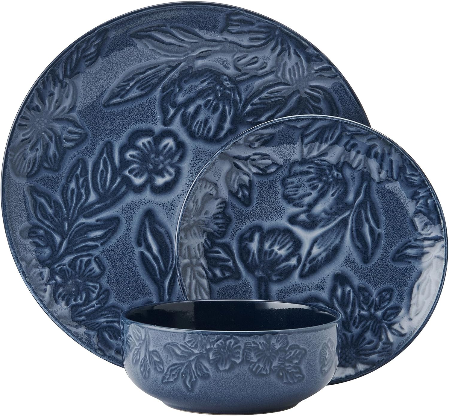 Alternative view of Paltzgraff Garden Elegance 12 Piece Floral Stoneware Dinnerware Plate Bowl Dish Set, Service for 4, Blue
