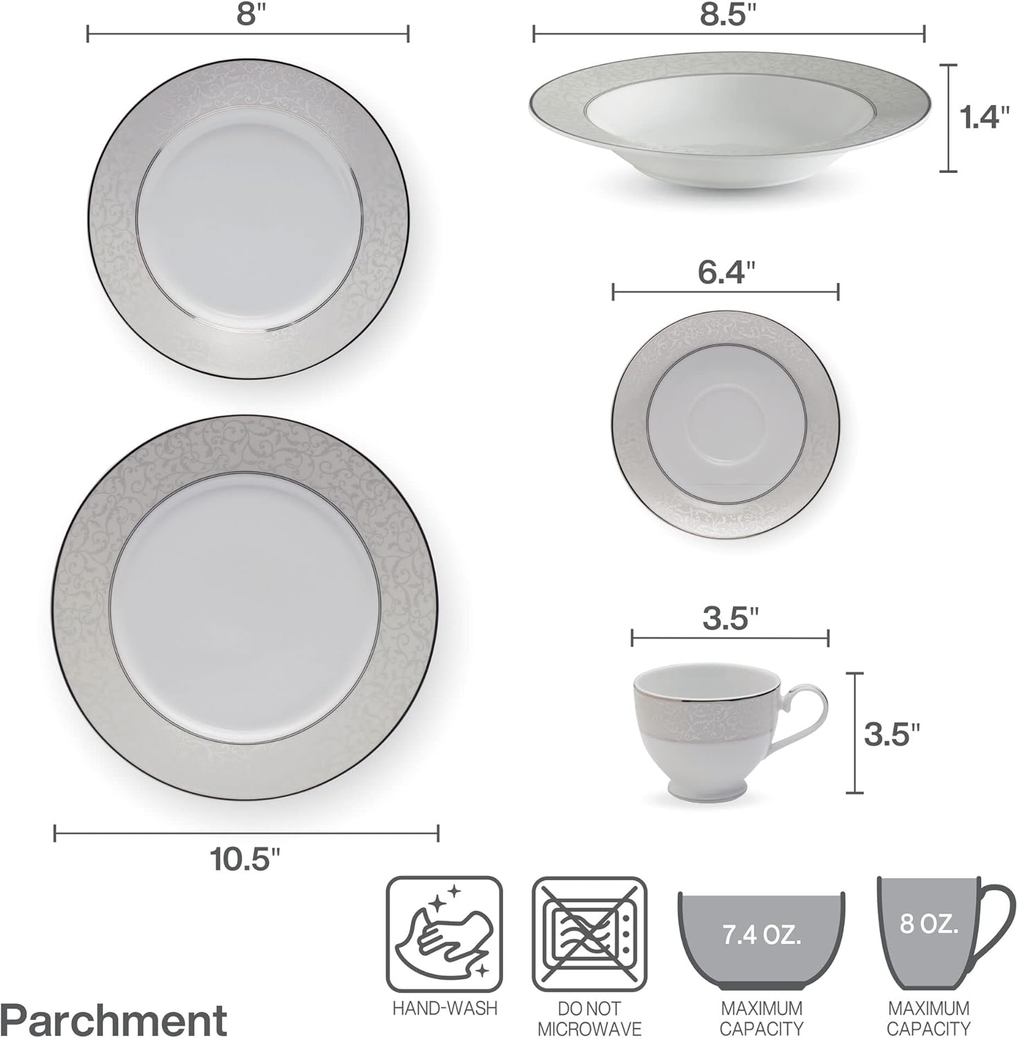 Alternative view of Mikasa Parchment 40-Piece Dinnerware Set, Service for 8, Durable Porcelain Plates, Bowls, and Mugs with Contemporary Design, Dishwasher Safe