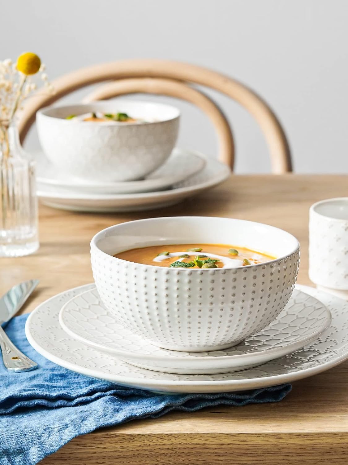 LE TAUCI Dinnerware Sets 12 PCS, Ceramic Plates and Bowls Set, Suit For Housewarming (10" Dinner Plate + 8" Salad Dish + 26 oz Cereal Bowl) x 4, Oven safe - Arctic White