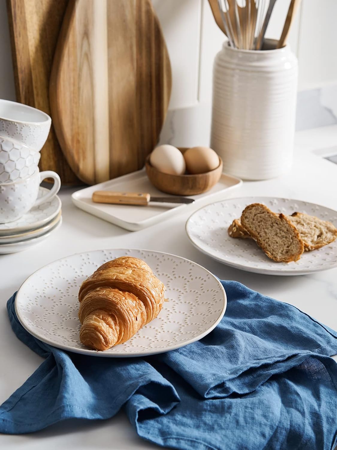 Alternative view of LE TAUCI Dinnerware Sets 12 PCS, Ceramic Plates and Bowls Set, Suit For Housewarming (10" Dinner Plate + 8" Salad Dish + 26 oz Cereal Bowl) x 4, Oven safe - Arctic White