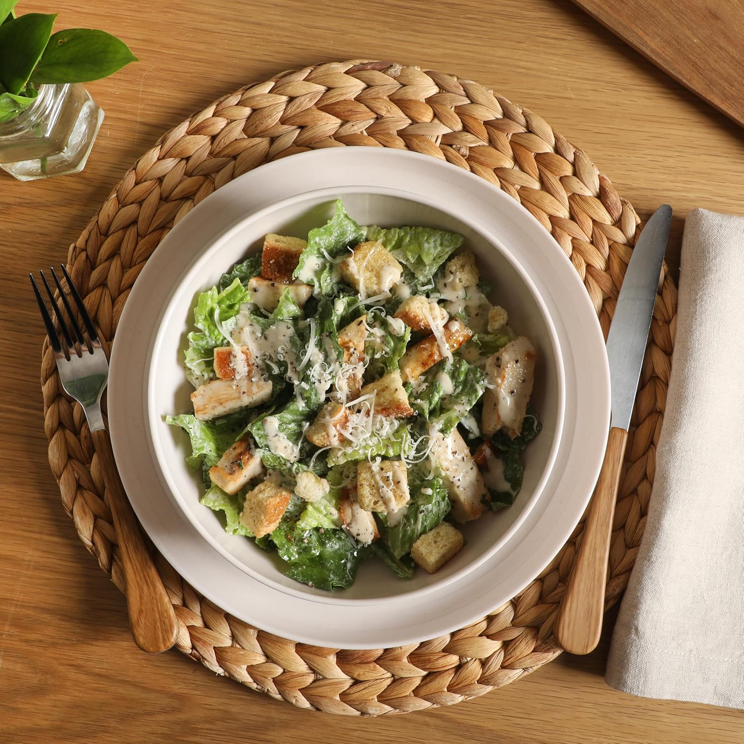 Alternative view of Gibson Home Candy Skies 12 Piece Unbreakable Wheat Straw Melamine Plates and Bowls Dinnerware Set - Outdoor, Camping, & Everyday Use - Matte Exterior/Shiny Interior Taupe Cream