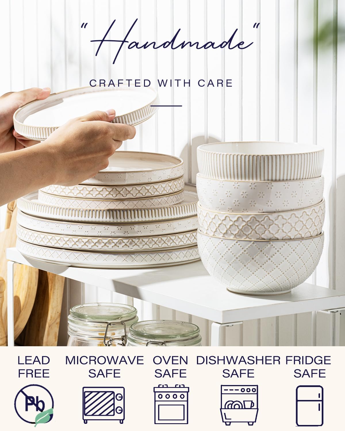 Alternative view of Getstar Dinnerware Sets, Plates and Bowls Sets (10.5u201D Dish + 8u201D Dish + 6u201D Bowl) for 4, Microwave and Dishwasher Safe, Ceramic Dinnerware Set (12 Piece)