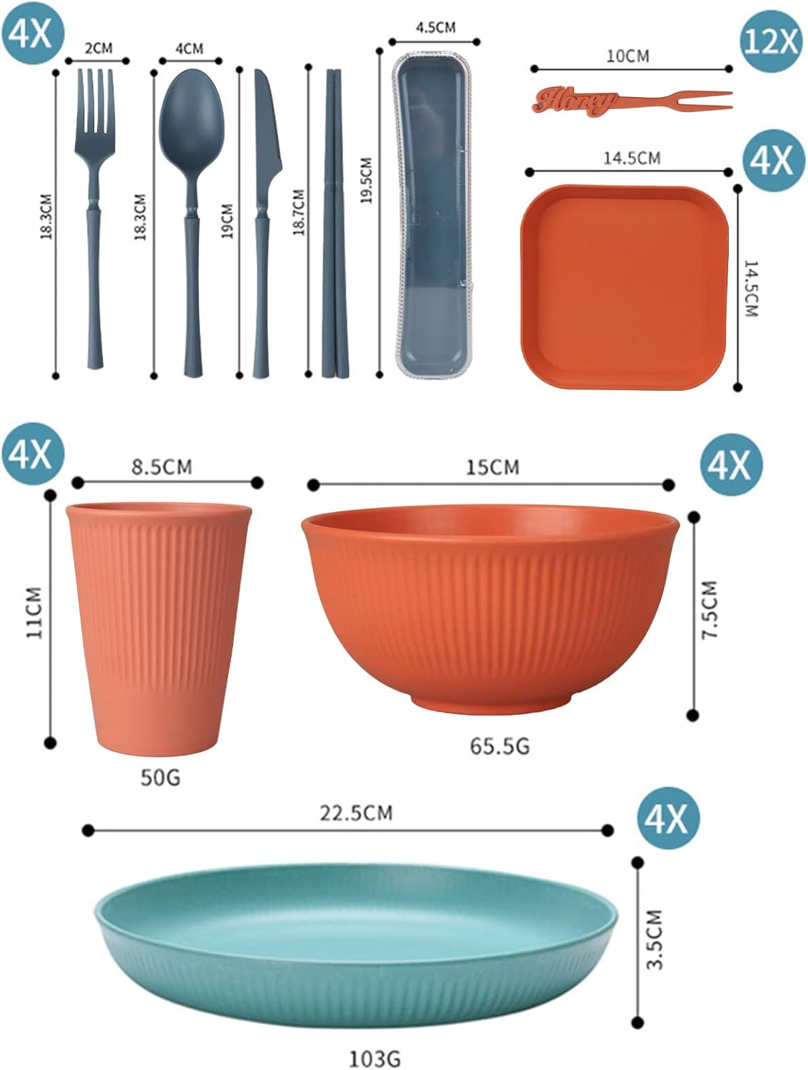 Alternative view of 48 Pcs Dinnerware Sets, Unbreakable Plates and Bowls Sets, Reusable Dinnerware Sets for 4 People, Travel Camping Picnic Home Party Cutlery Set, Dishwasher Microwave Safe Dishes