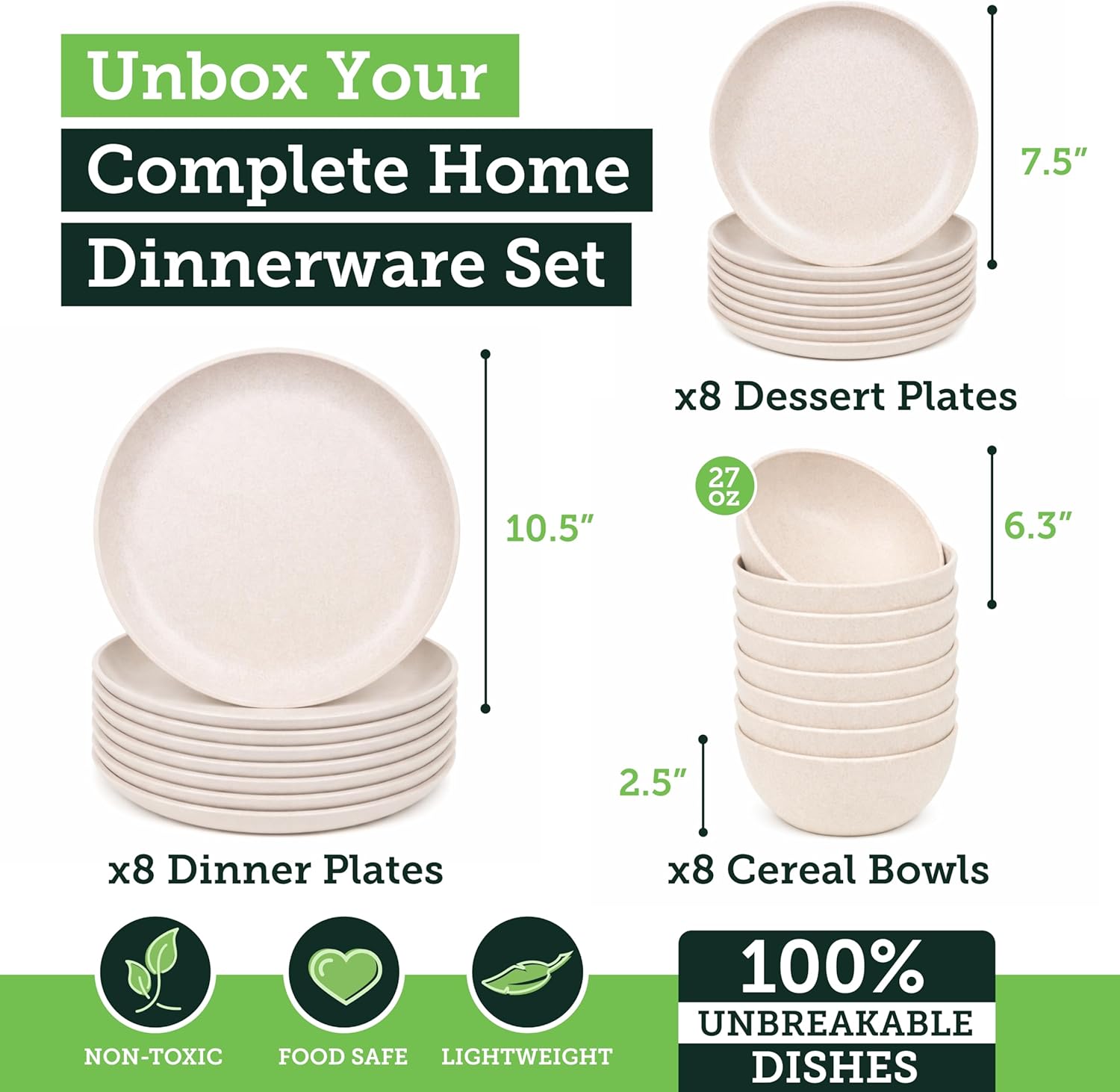 Alternative view of Grow Forward 24-piece Premium Wheat Straw Dinnerware Sets for 8 - Unbreakable Dishwasher & Microwave Safe Plastic Plates and Bowls Sets - Patio, Outdoors, RV, Camping Dishes - Sahara