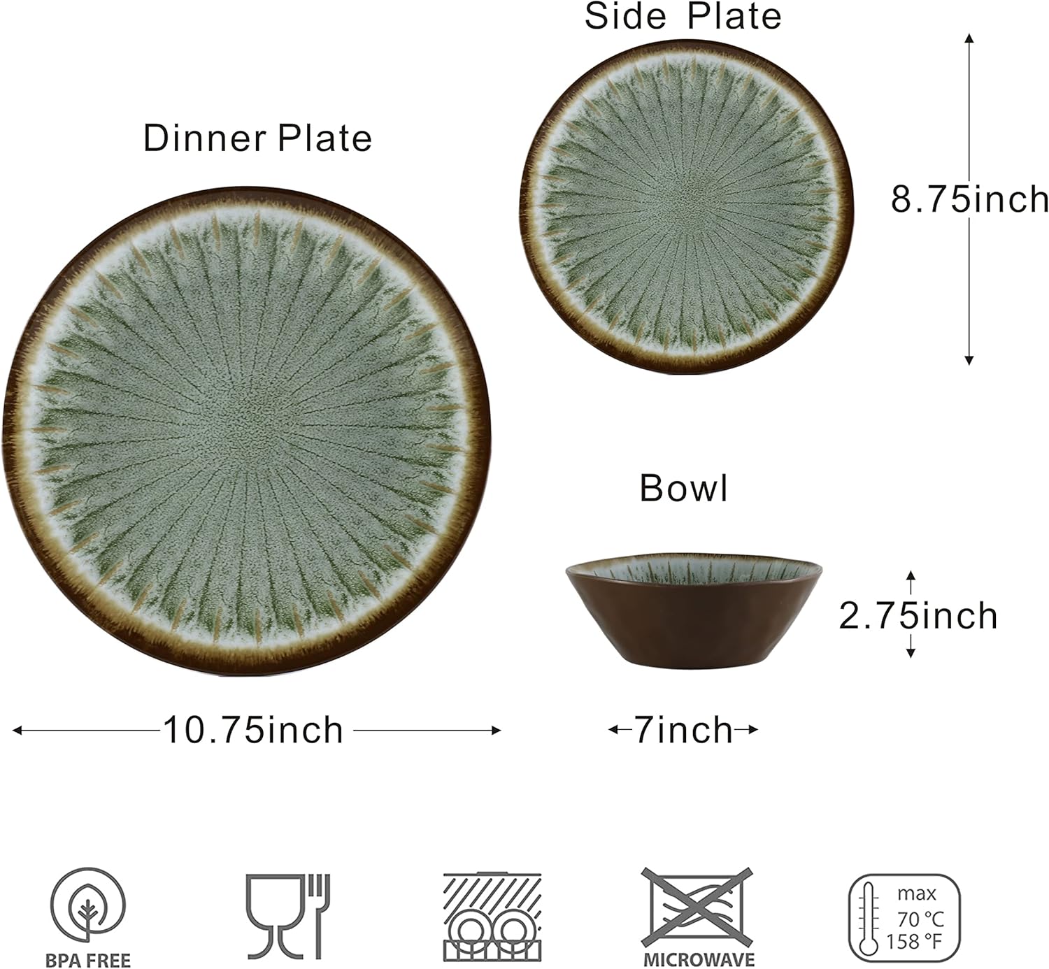 Alternative view of Gufaith Melamine Dinnerware Sets for 4,12 Pcs Party Plates and Bowls Sets,Outdoor Use Harvest Dinner Dishes Set,Great for RVs Camping,Lightweight Unbreakable,Dishwasher Safe,Sage Green