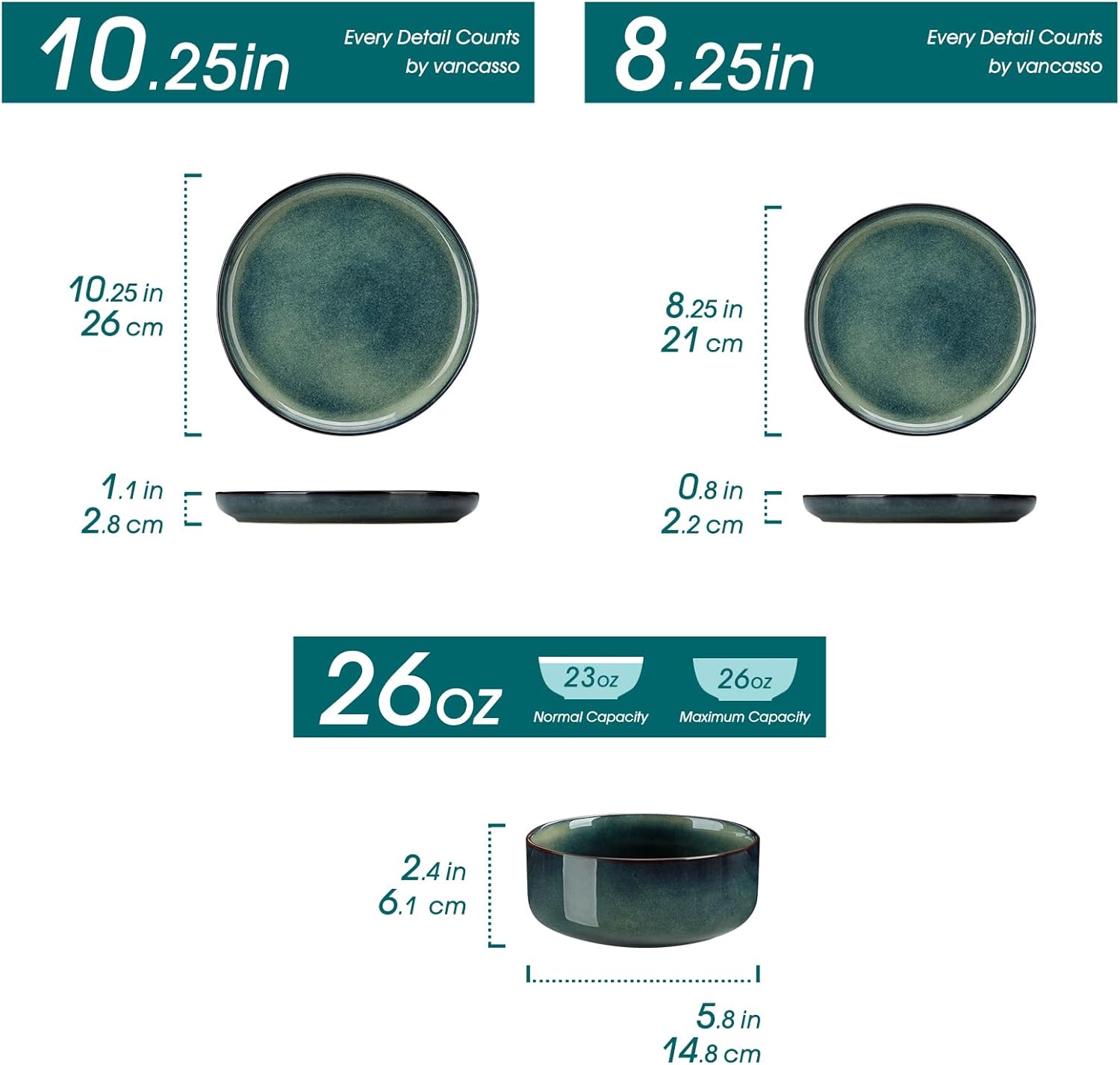Alternative view of vancasso Starry 12 Pieces Dinnerware Sets for 4, Green Reactive Glaze Dishes Sets, Ceramic Plates and Bowls Set, Dinner Salad Dessert Plates, and Cereal Bowls Set, Dishwasher and Microwave Safe