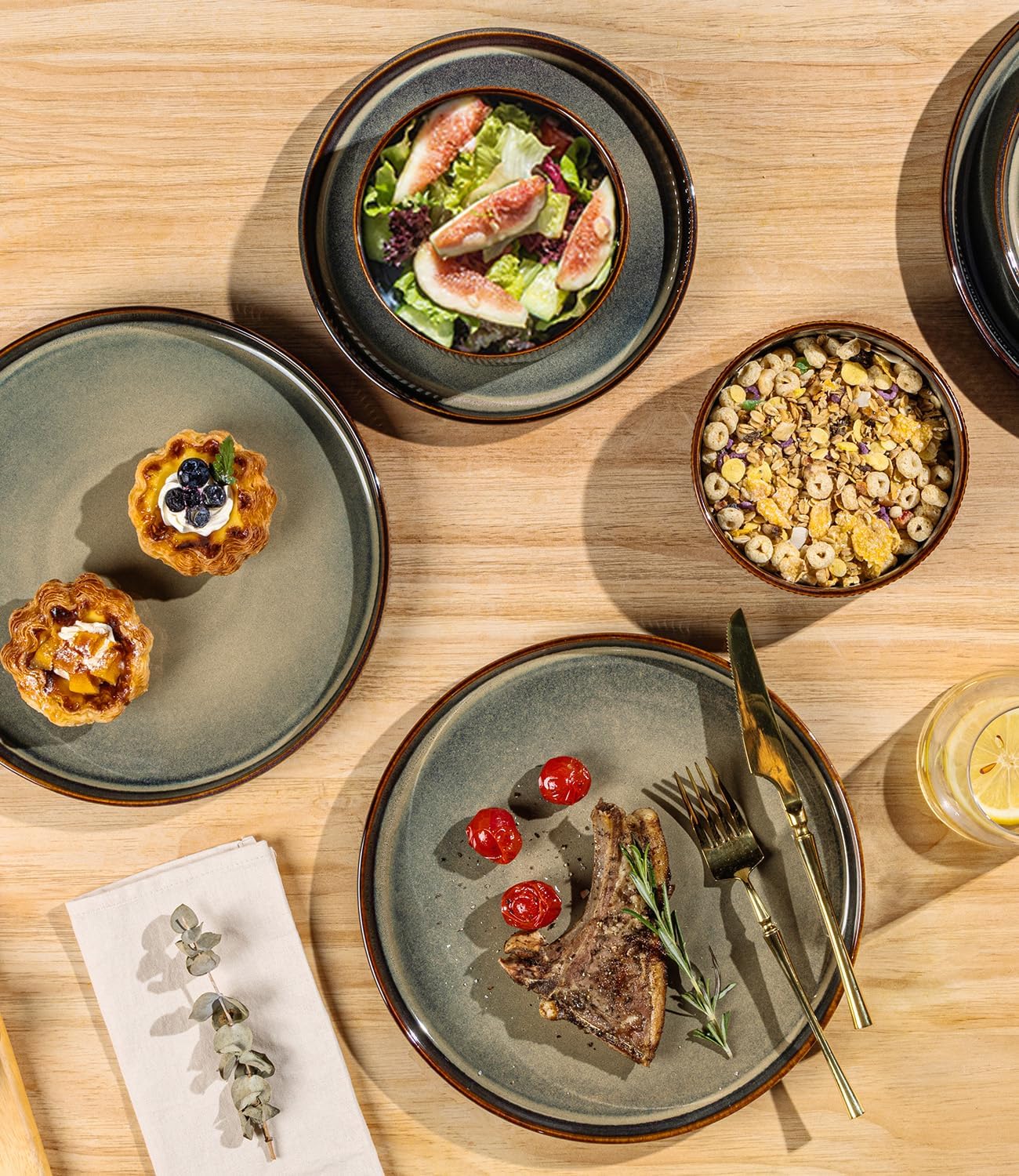 Alternative view of TheTerra Ceramic Dinnerware Sets for 8, 24 Pieces Porcelain Lightweight Speckled Plates and Bowls Sets, Scratch Resistant Dish Set, Oven & Microwave & Dishwasher Safe, Coca Mocha