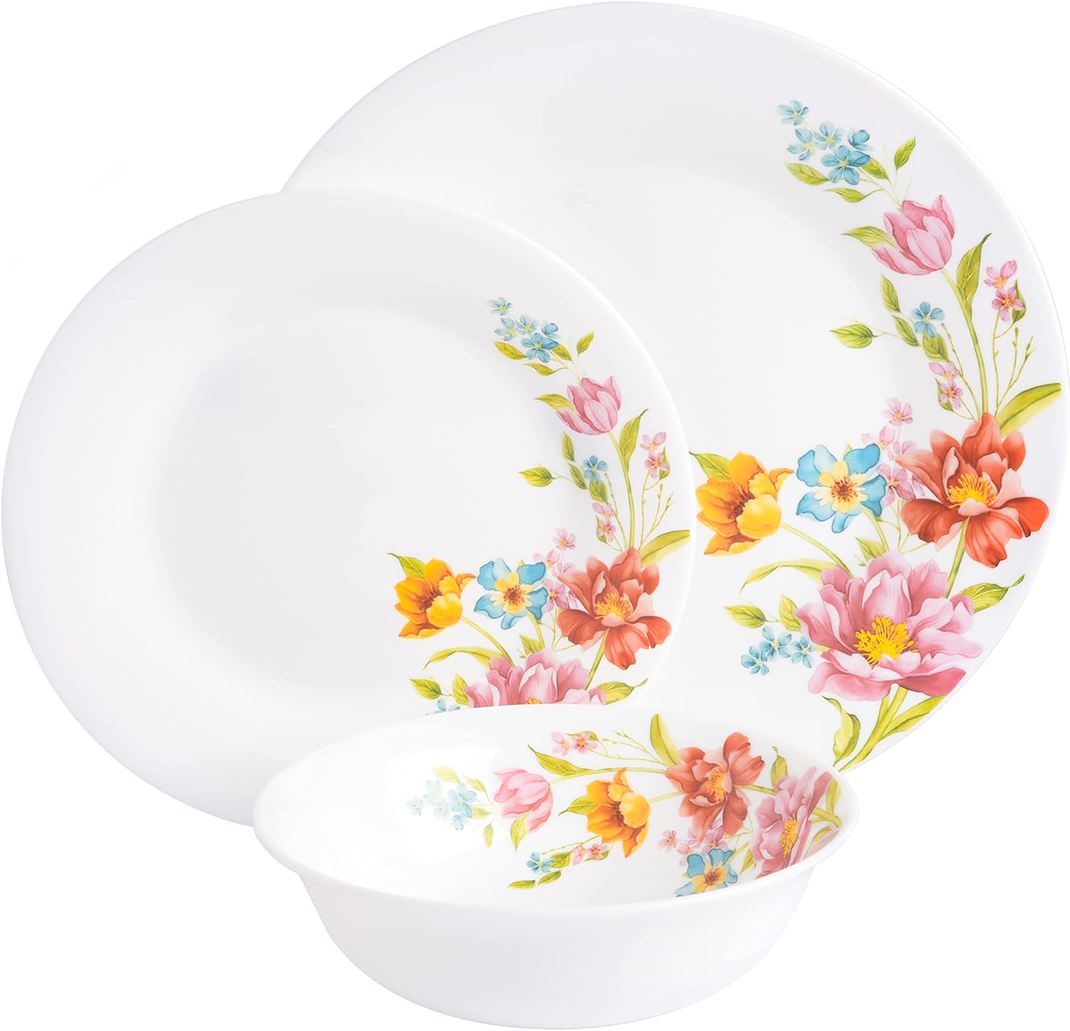 Alternative view of Gibson Home Ultra Break and Chip Resistant 18-Piece Round Dinnerware Set, Service for 6 u2013 Red Floral Plates and Bowls, Microwave & Dishwasher Safe