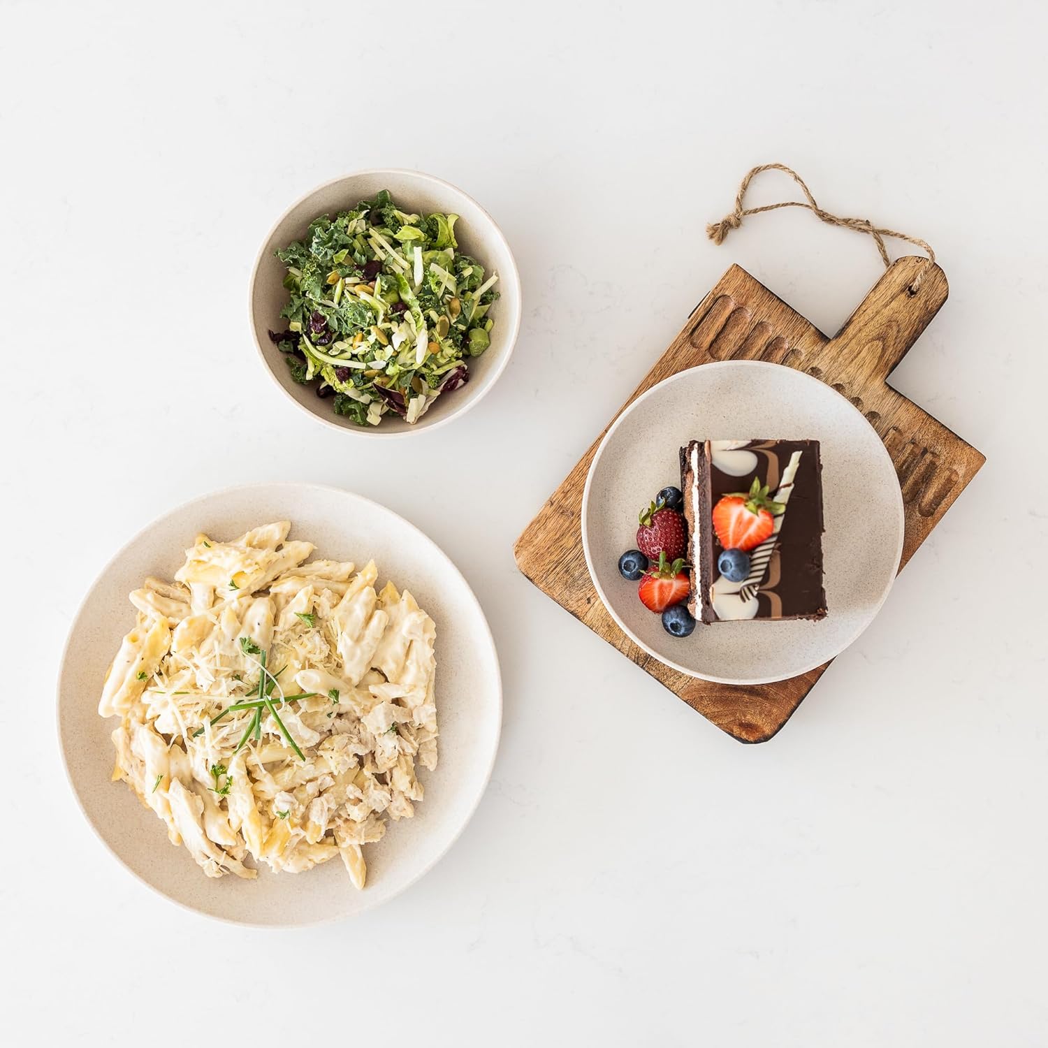 Grow Forward 24-piece Premium Wheat Straw Dinnerware Sets for 8 - Unbreakable Dishwasher & Microwave Safe Plastic Plates and Bowls Sets - Patio, Outdoors, RV, Camping Dishes - Sahara