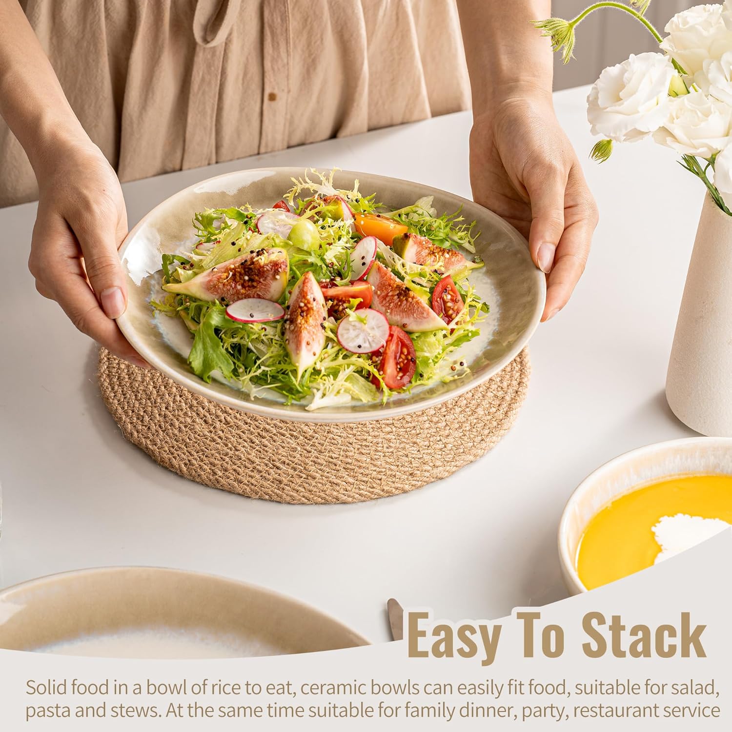 Dafuceramic 12 Pieces Stoneware Dinnerware Set, Modern Reactive glaze Dish Set for 4, Premium Serving Plates and Bowls Sets,Series MOON (Milk coffee)