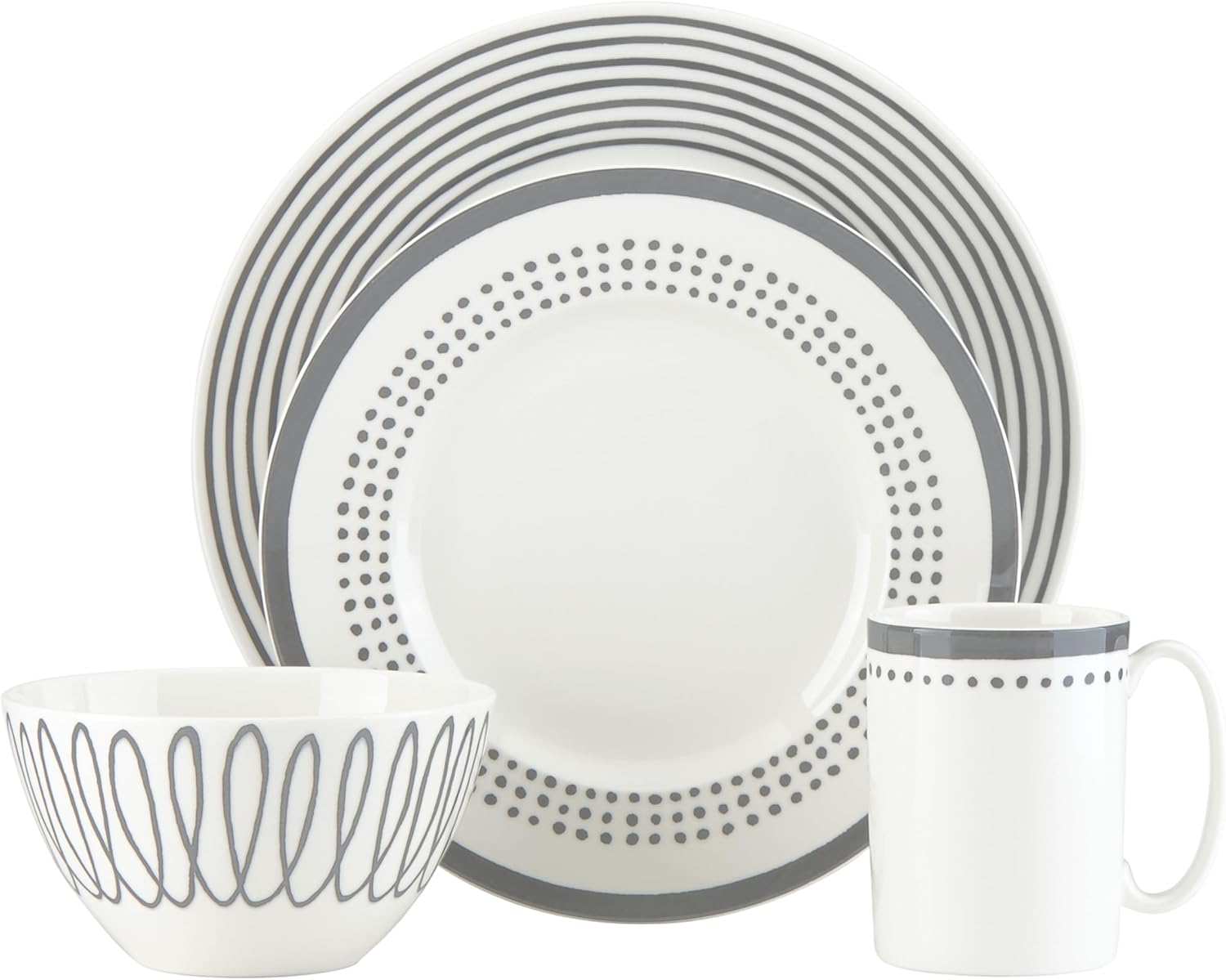 Kate Spade New York Charlotte Street East Pc Dinnerware Set, Slate, 16 Count, Taupe/Grey