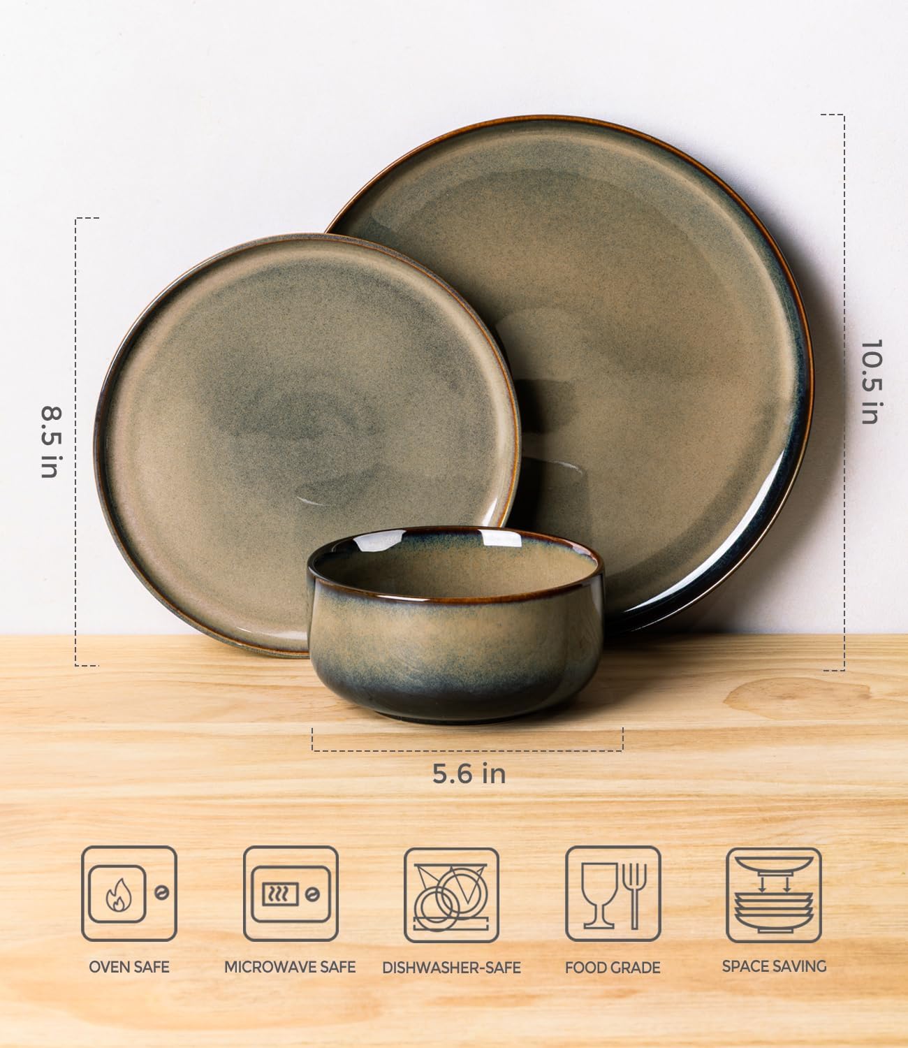 TheTerra Ceramic Dinnerware Sets for 8, 24 Pieces Handmade Reactive Glaze Plates and Bowls Set, Scratch Resistant Dish Set, Oven & Microwave & Dishwasher Safe, Cocoa Clay