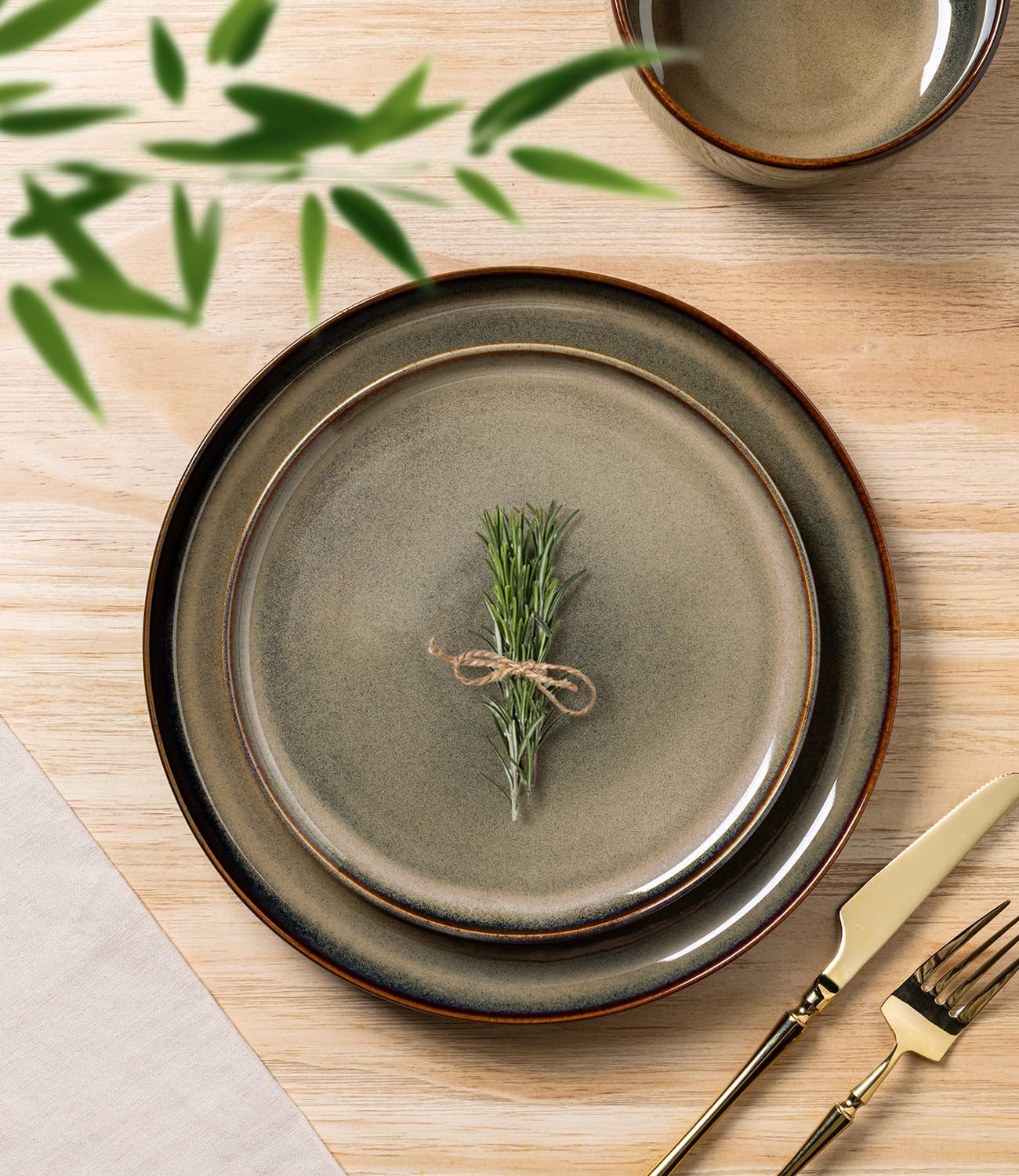 Alternative view of TheTerra Ceramic Dinnerware Sets for 8, 24 Pieces Handmade Reactive Glaze Plates and Bowls Set, Scratch Resistant Dish Set, Oven & Microwave & Dishwasher Safe, Cocoa Clay