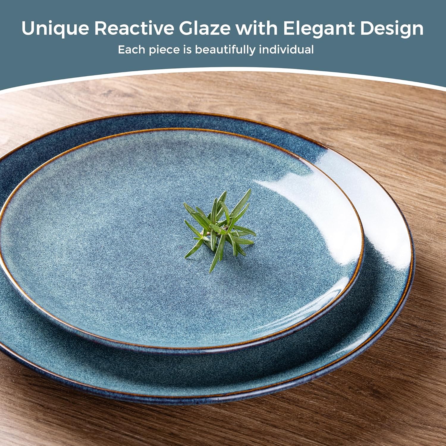 Alternative view of AmorArc Ceramic Dinnerware Sets for 8, 24 Pieces Handpainted Plates and Bowls Set, Scratch Resistant Stoneware Dishes Set, Dishwasher & Microwave Safe, Ceylon Blue