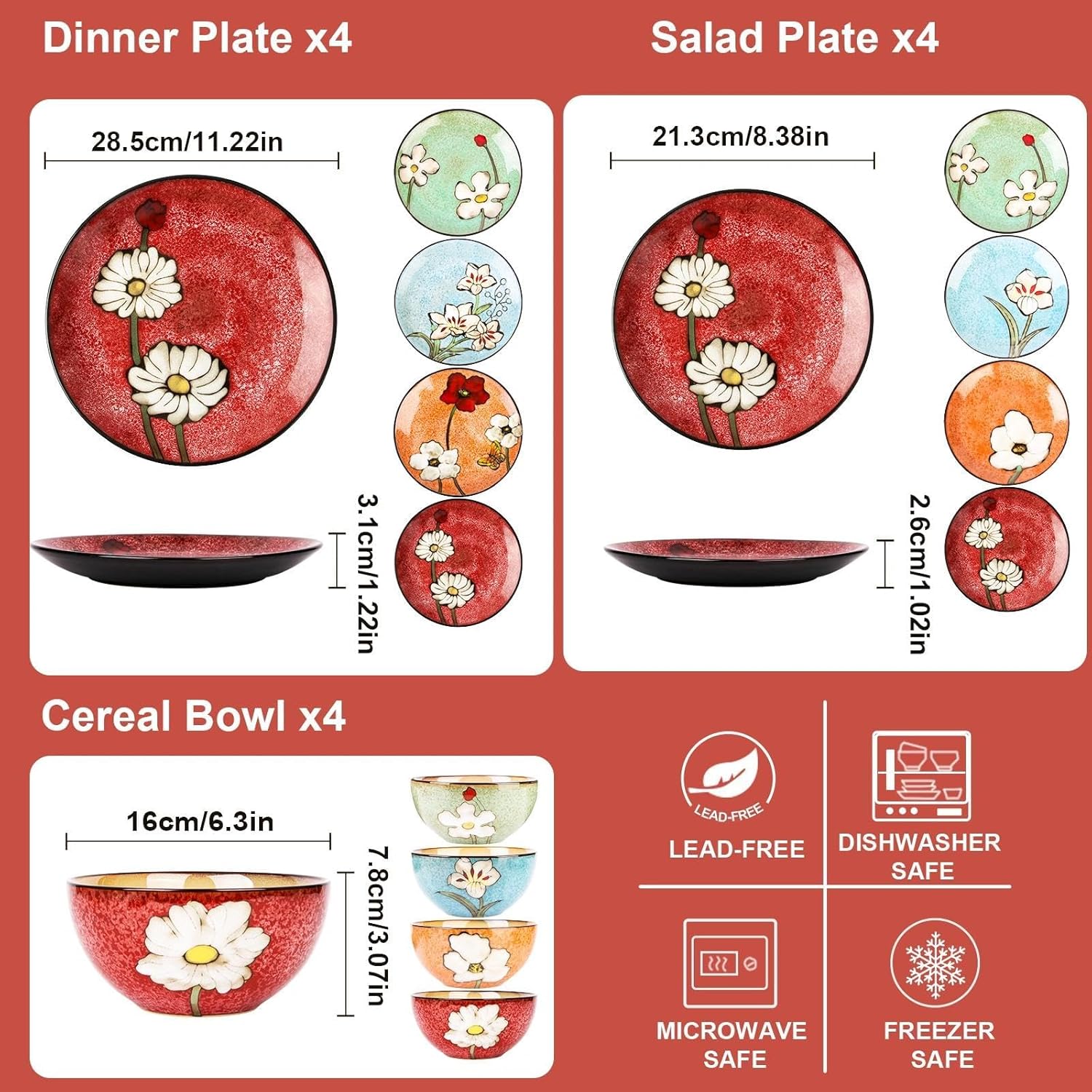 Alternative view of Cteaffee Stoneware 12-Piece Modern Dinnerware Set,Kitchen Plates Bowls and Mug Sets Serves 4,Dishwasher and Microwave Safe,4 Colors (Service for 4(12Pcs))