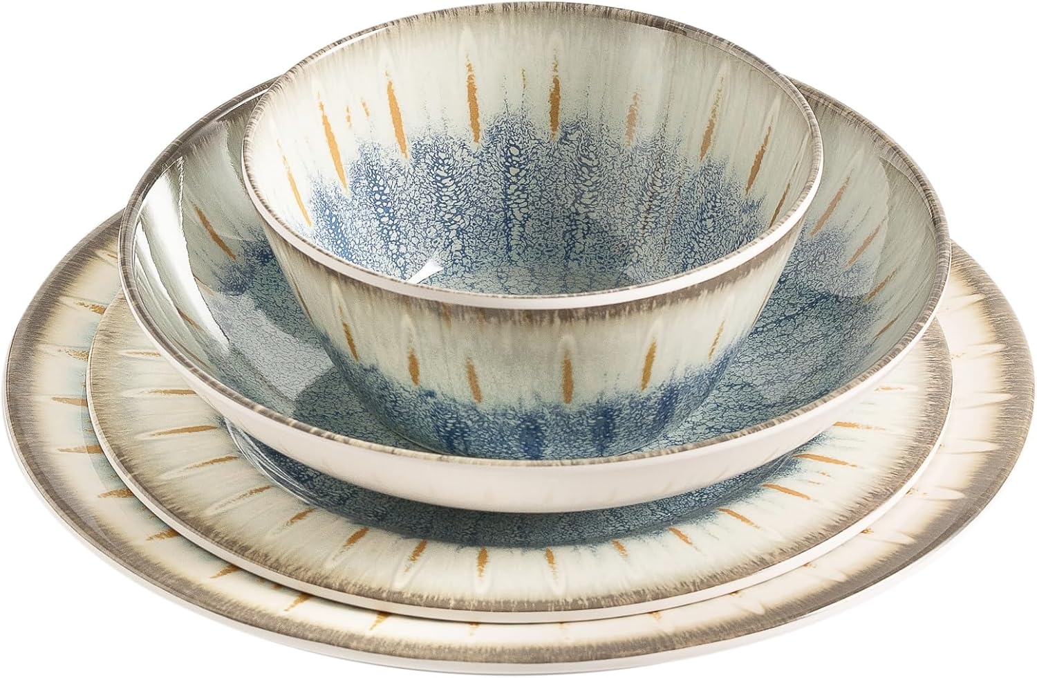 Alternative view of MissYip Melamine Dinnerware Set, 16 Piece for 4, Unbreakable Kitchen Plastic Plates and Bowls set, Indoor and Outdoor Use Tableware, BPA Free, Dishwasher Top Safe, Not Microwave, Not Oven(Blue)