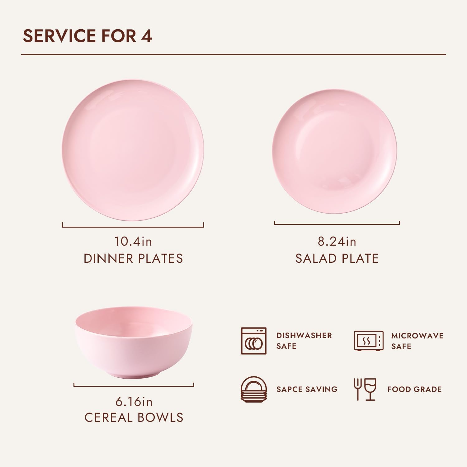 Alternative view of KINGSTONE Bone China Dinnerware Sets, 12-Piece Dinnerware Sets for 4, Lightweight Durable, Dishwasher Safe, Tableware for Daily Use with Elegant Design, Pink