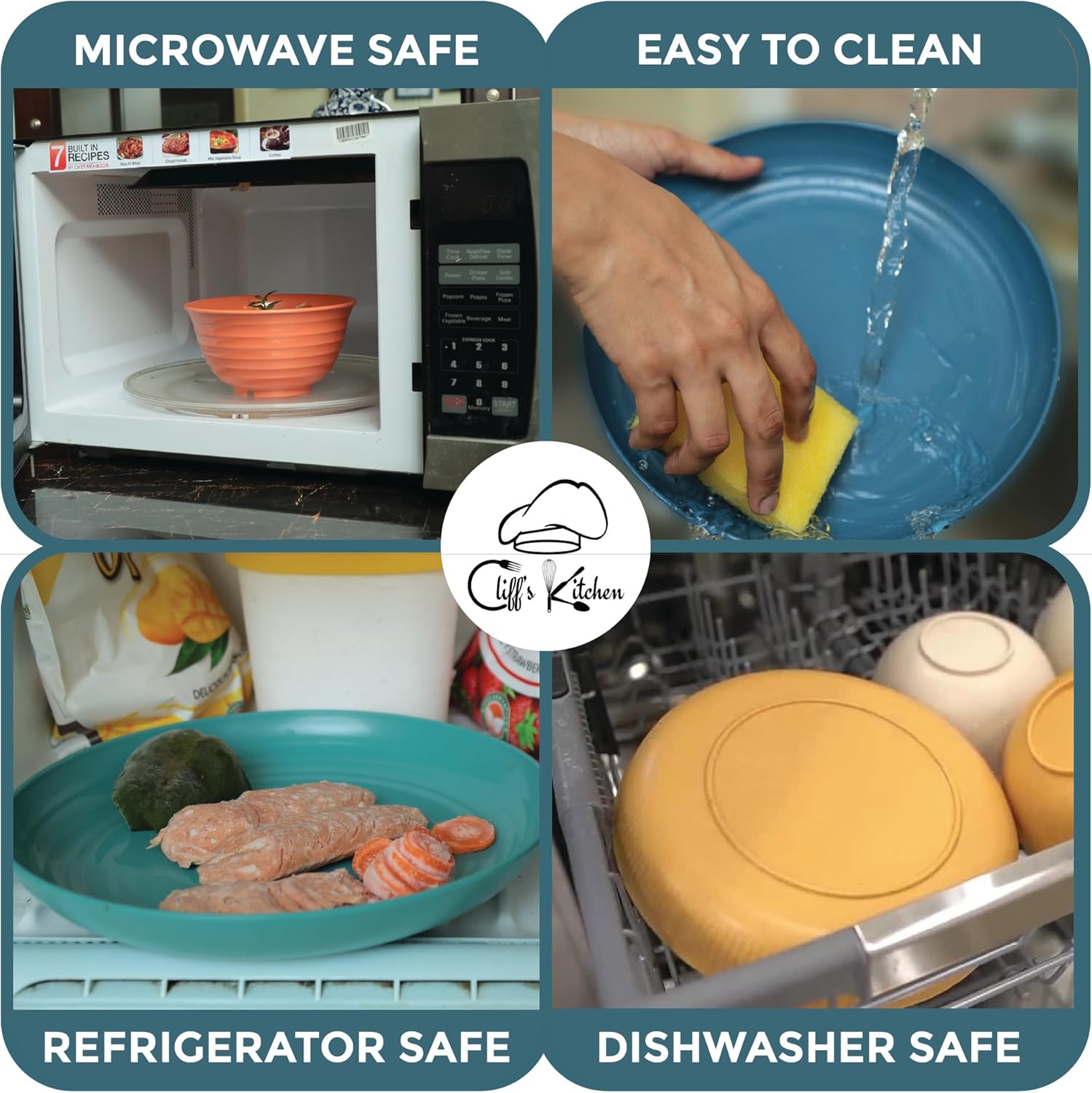 Alternative view of 48 Pcs Wheat Straw Dinnerware Sets for 6- Unbreakable Dinnerware Set with Large Plates, Bowls and Cups-BPA Free, Lightweight, Microwave Safe Wheat Straw Plates and Bowls Sets, RV Camping Dishes