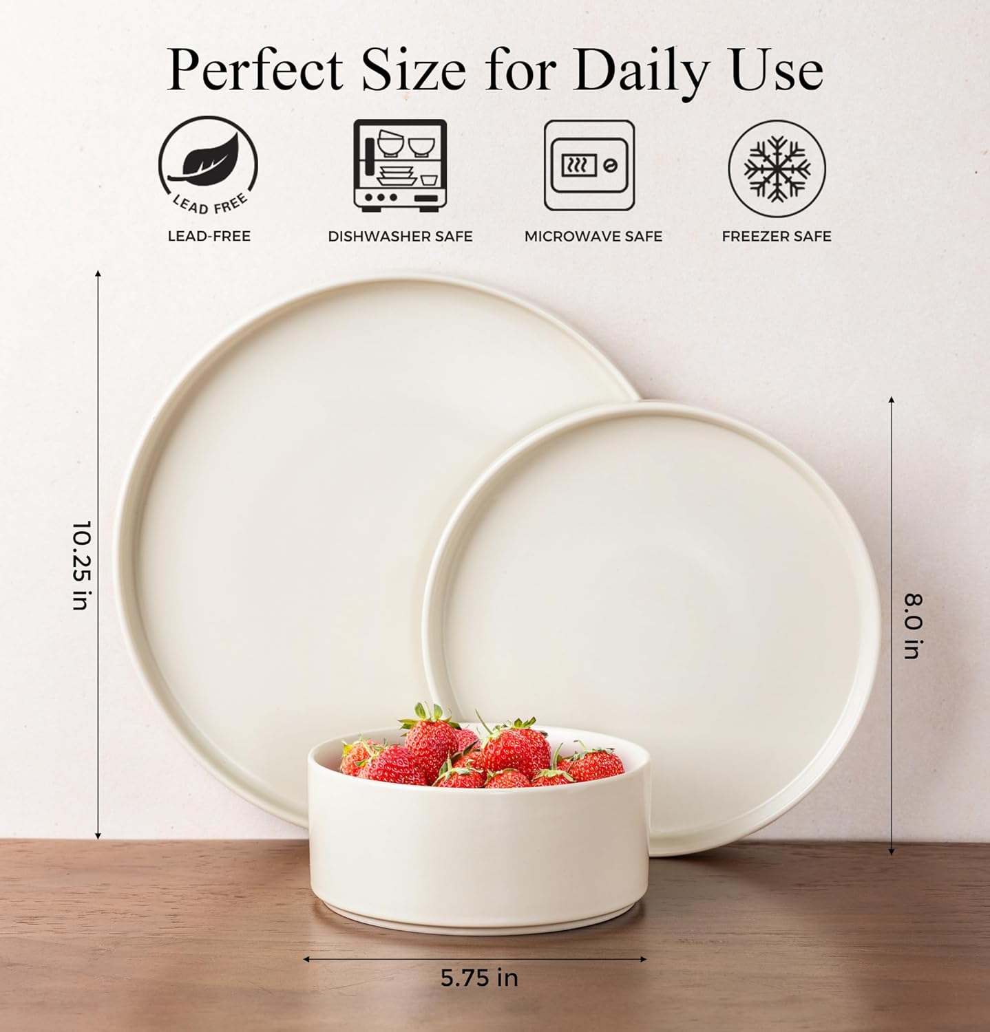 GBHOME Ceramic Dinnerware Sets for 4,Stoneware Plates and Bowls Sets,Chip and Crack Resistant | Dishwasher & Microwave Safe Dishes Set,Scratch Resistant- Service for 4 (12pc)-Matte Cream