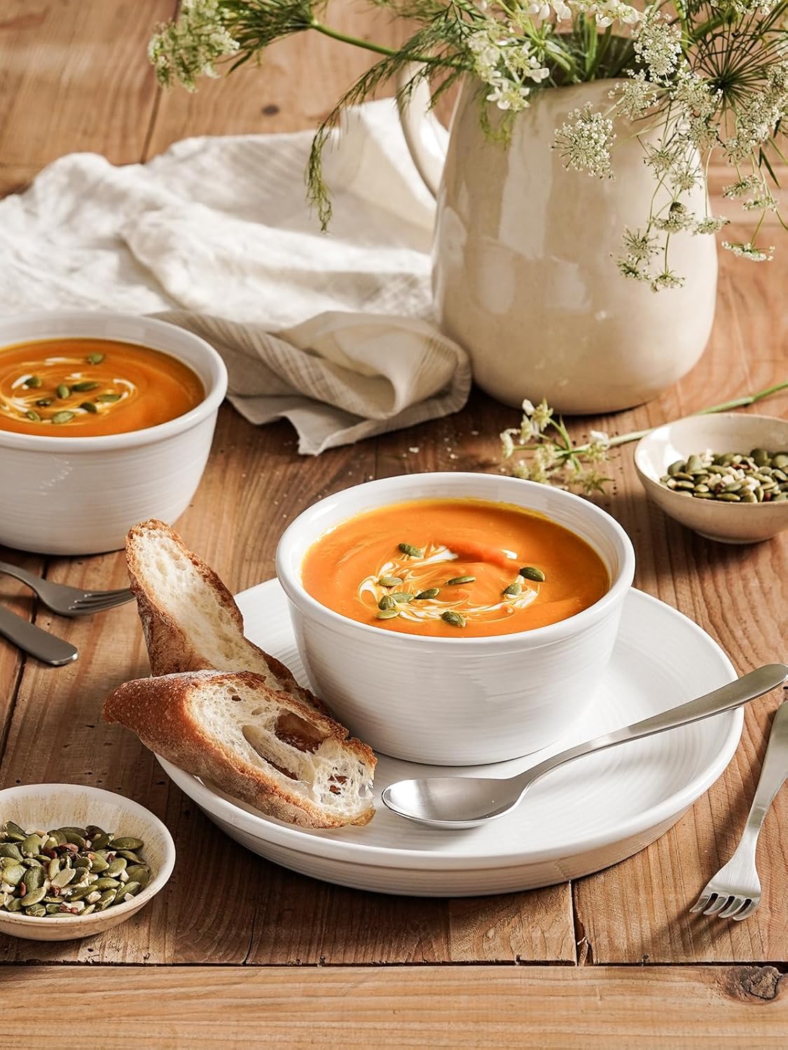 LE TAUCI Ceramic Plates and Bowls Set for 4, 12-Piece Ceramic Dinnerware Set, Farmhouse Dishes Set, Microwave & Dishwasher Safe, Stackable, 10" Dinner+8" Salad Plates+6" Bowls, White