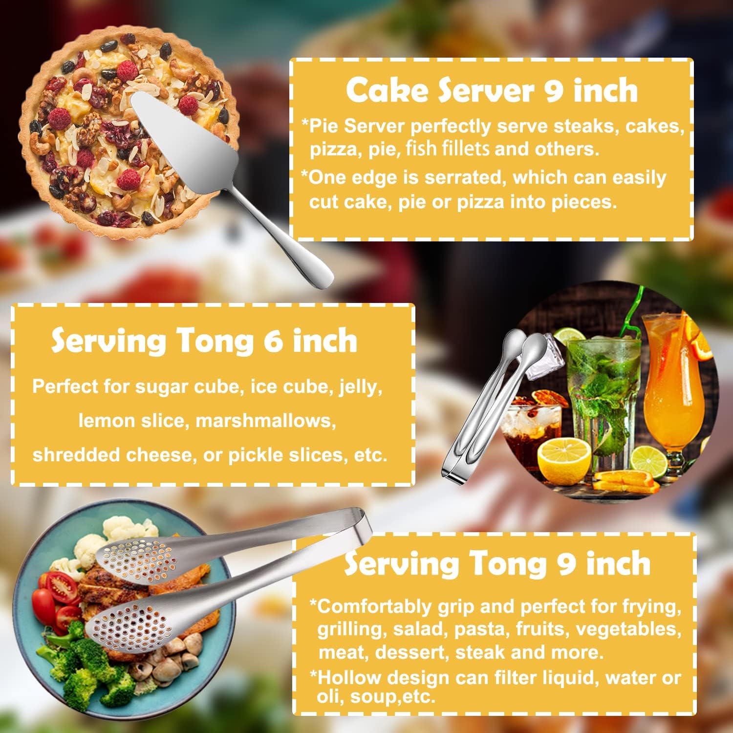 Alternative view of IAXSEE 11 PCS Serving Utensils, Large Stainless Steel Spoons Forks Tongs, Pie Server, Great for Hostess Buffet Catering Banquet Party, Silver