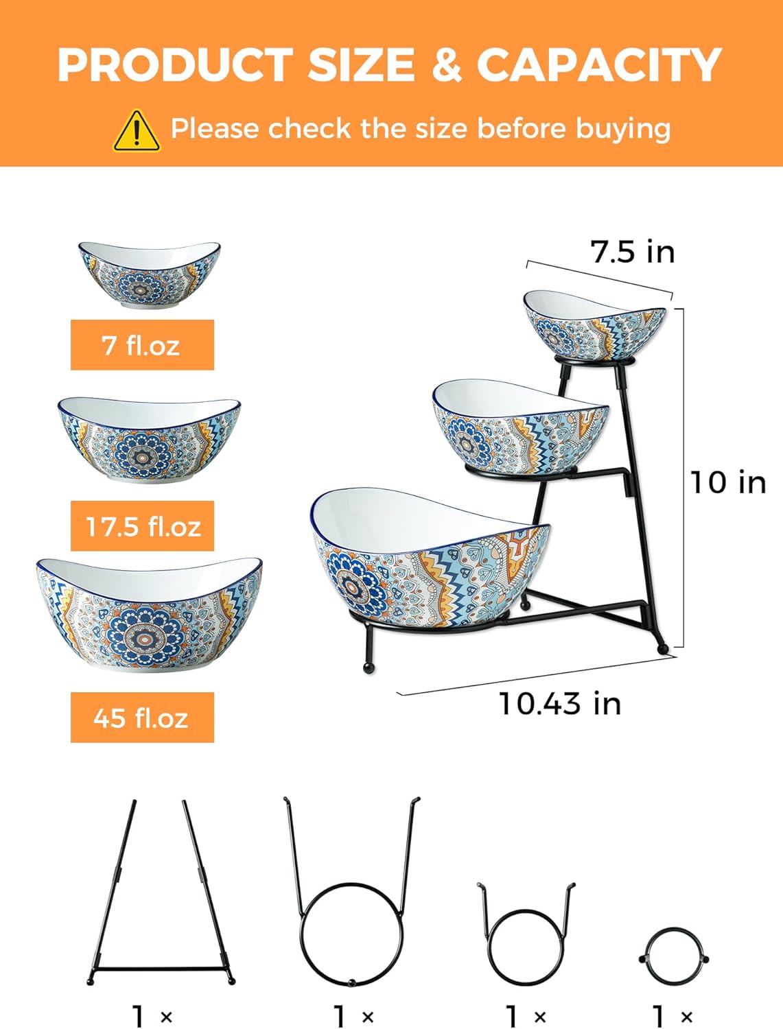Alternative view of YHOSSEUN 3 Tier Serving Bowls, Serving Dishes for Entertaining Porcelain Serving Trays and Platters Tiered Bowl Set with Collapsible Thicker Sturdier Metal Rack